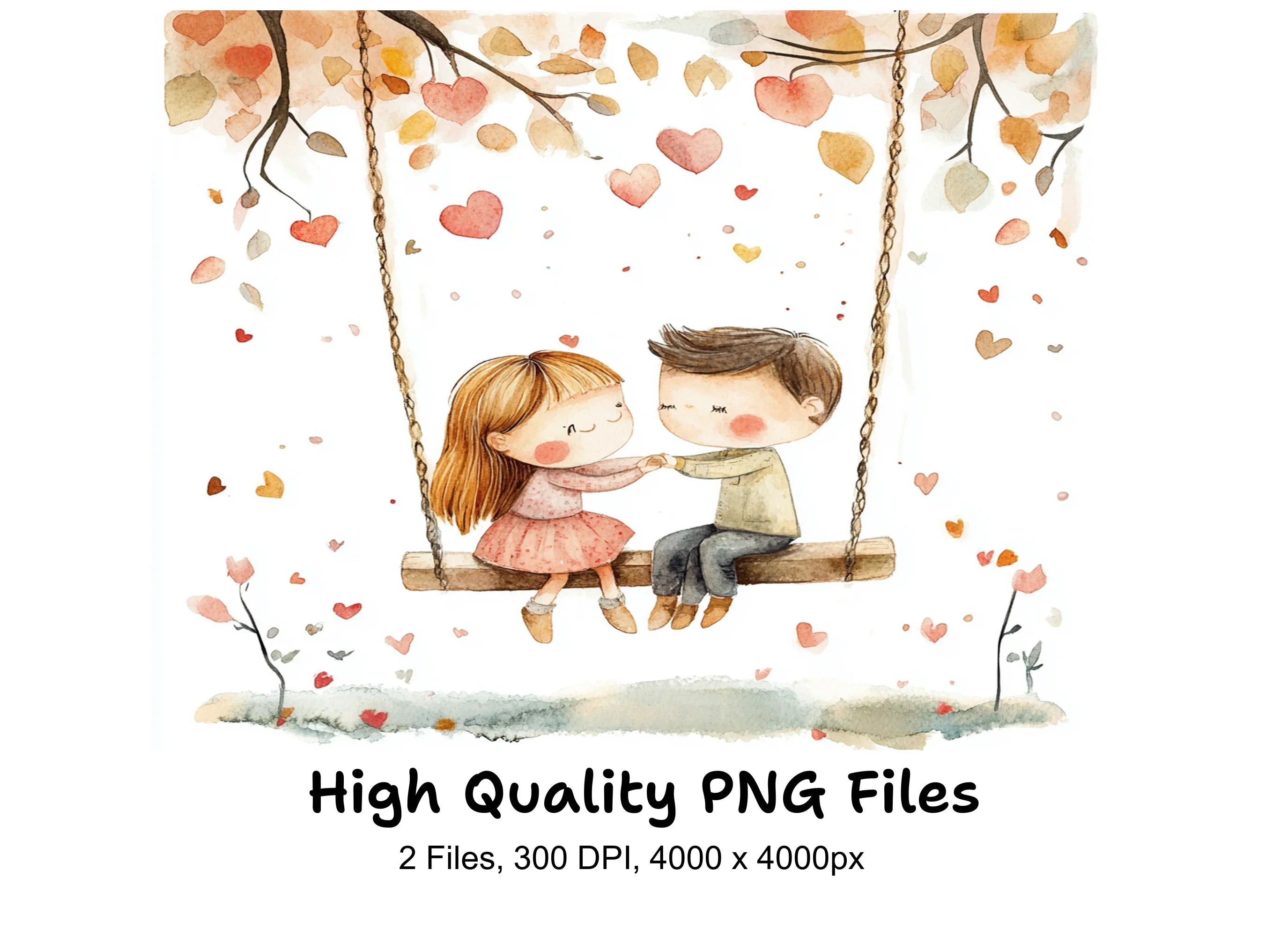 Cute Couple on Swing Clipart Bundle