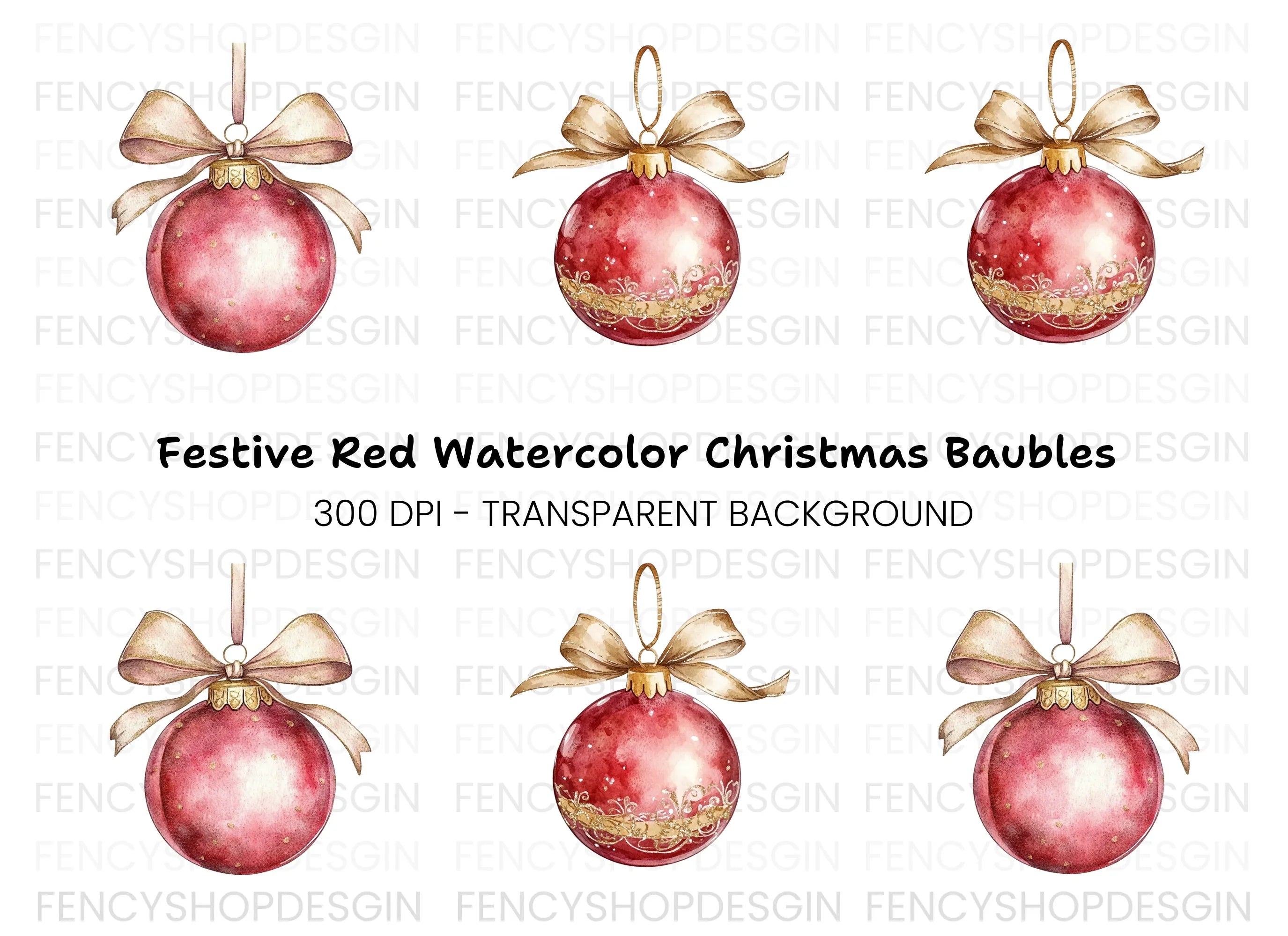 Red Christmas Baubles Clipart Bundle