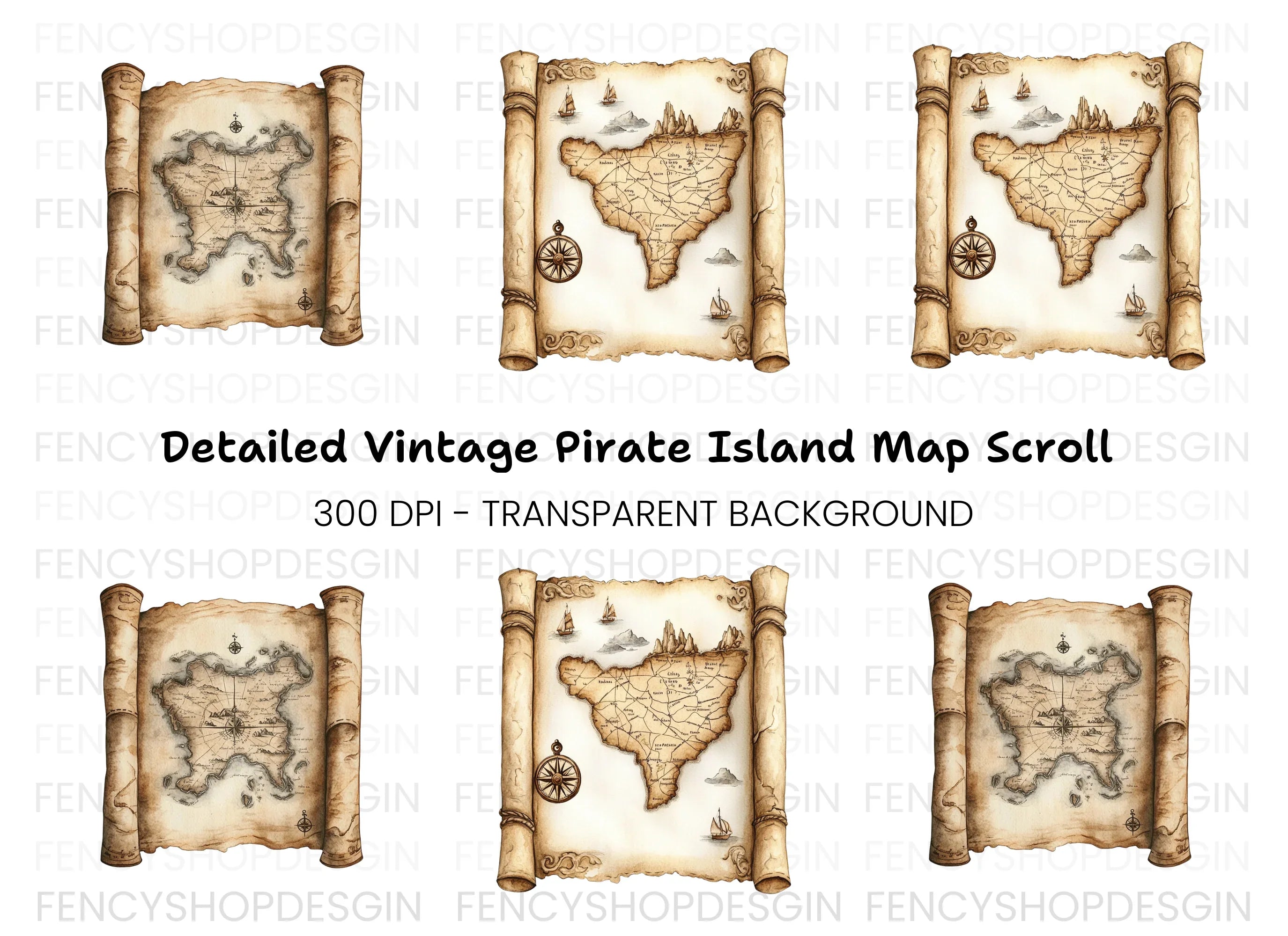 Vintage Treasure Map Clipart Bundle