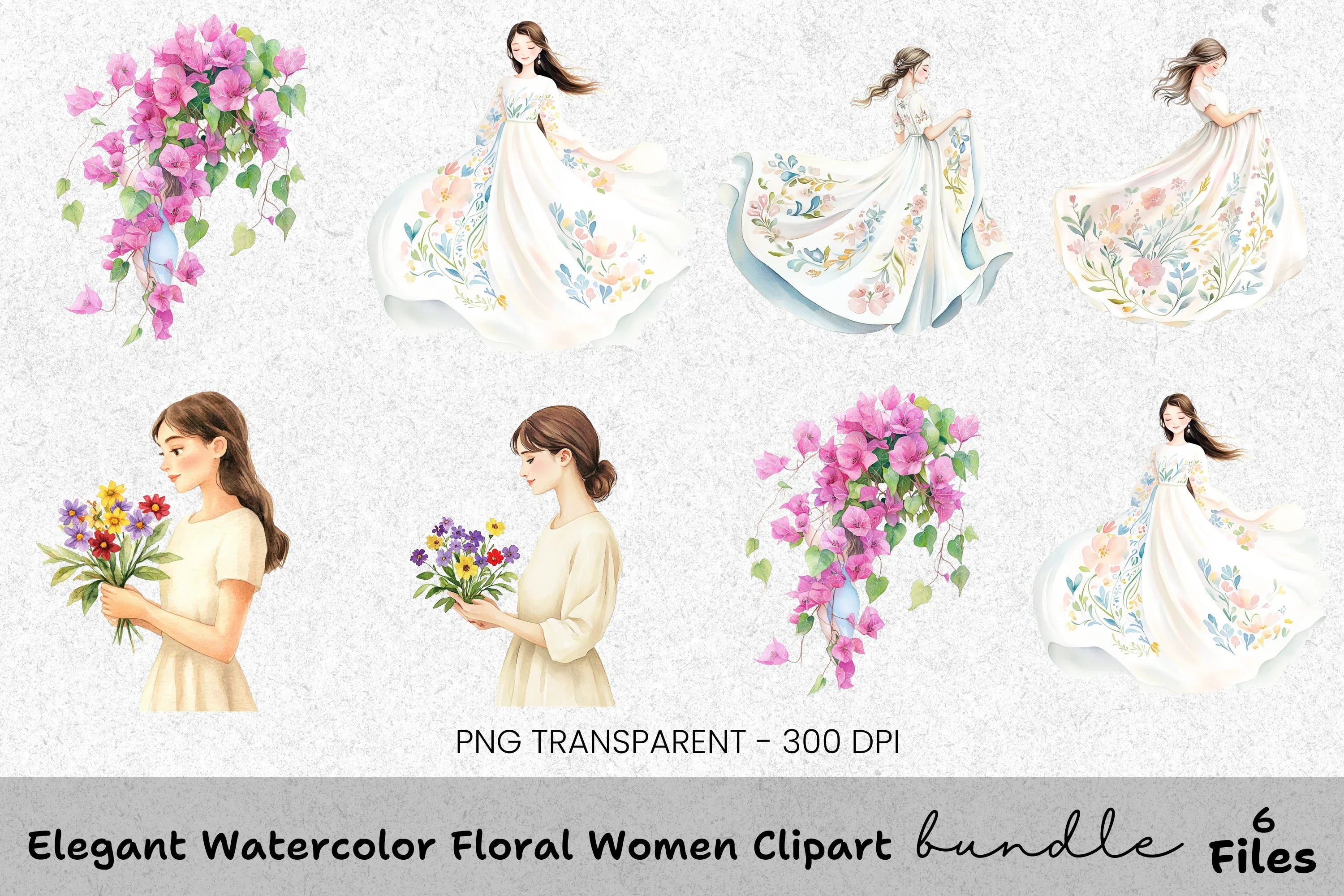 Elegant Floral Women Clipart Bundle