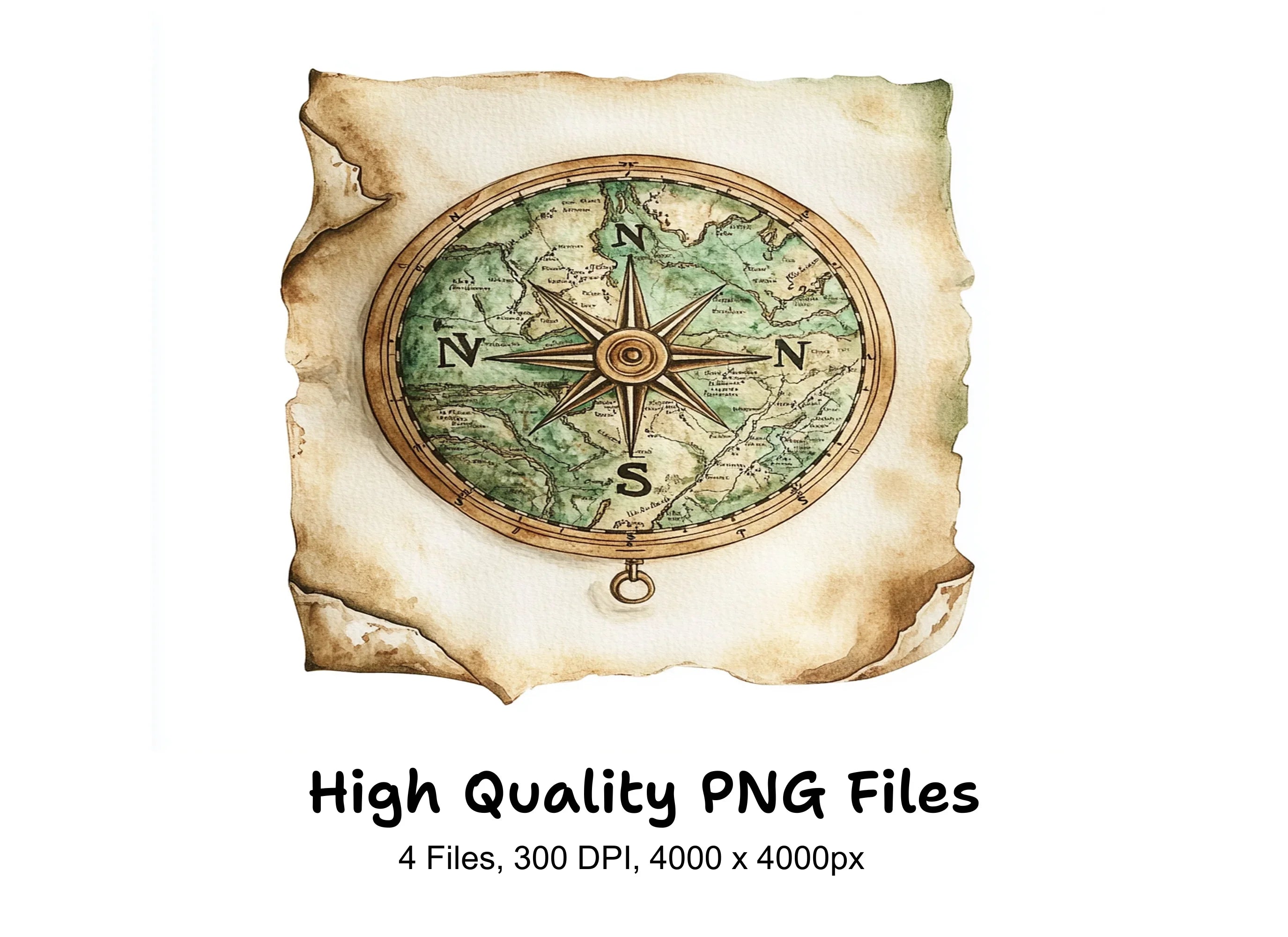 Vintage Compass Map Clipart Bundle