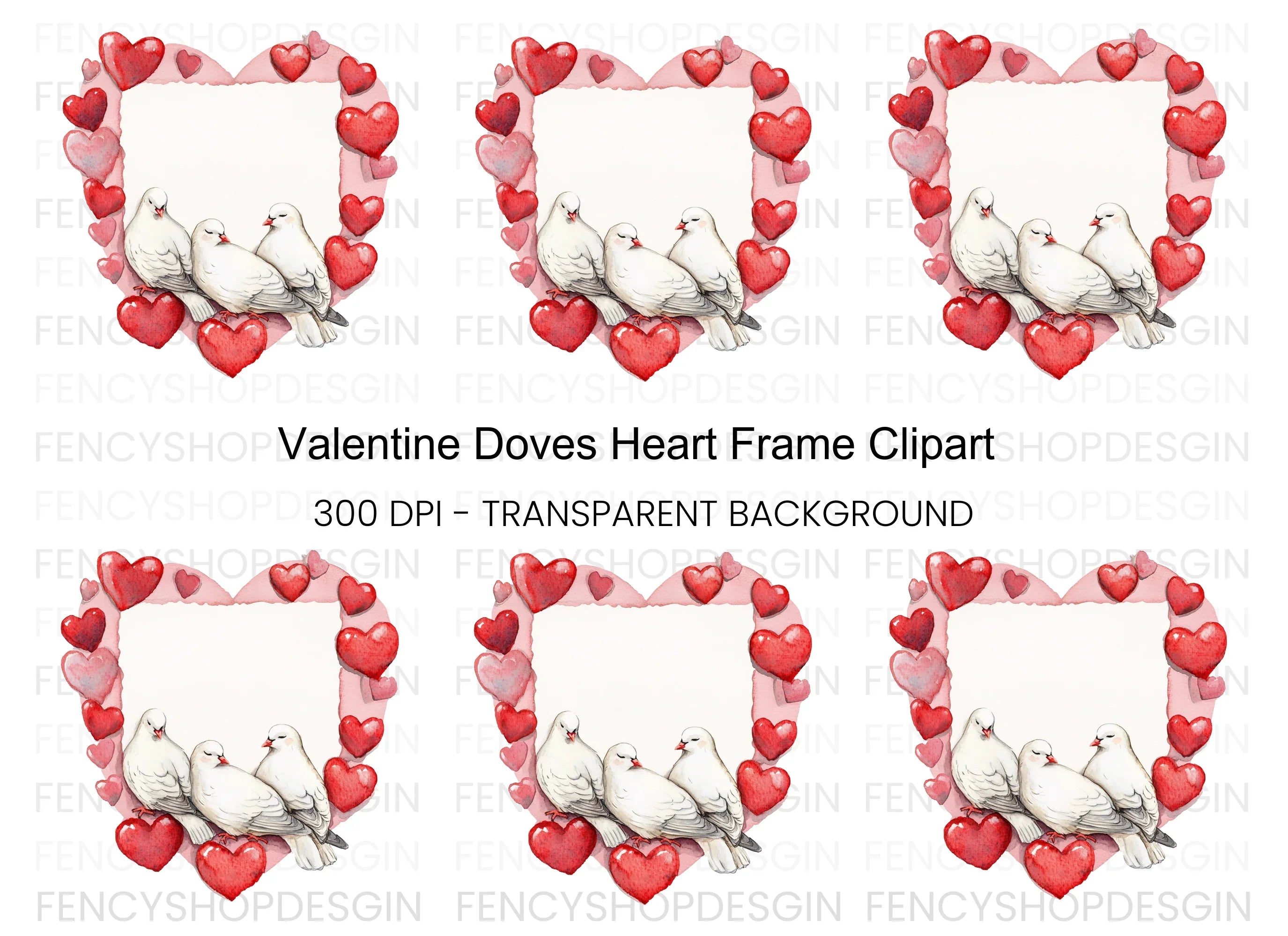Doves and Hearts Valentine Frame Clipart Bundle