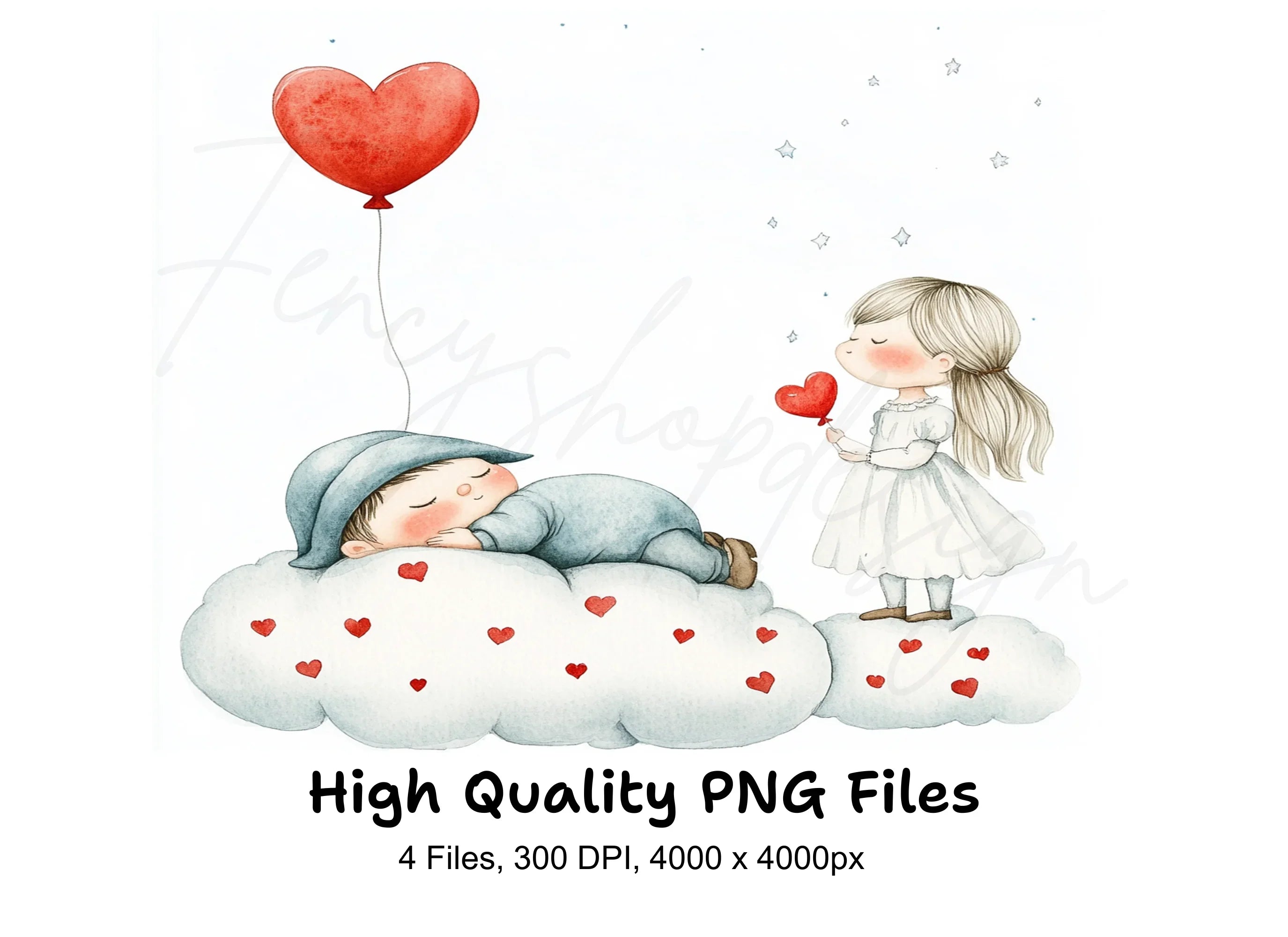 Sleeping Babies and Hearts Clipart Bundle