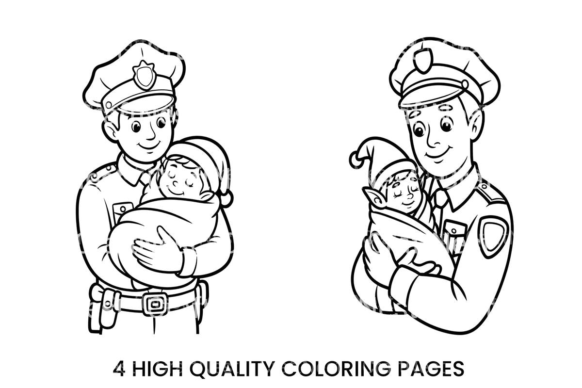 Police Officer with Baby Elf Coloring Books
