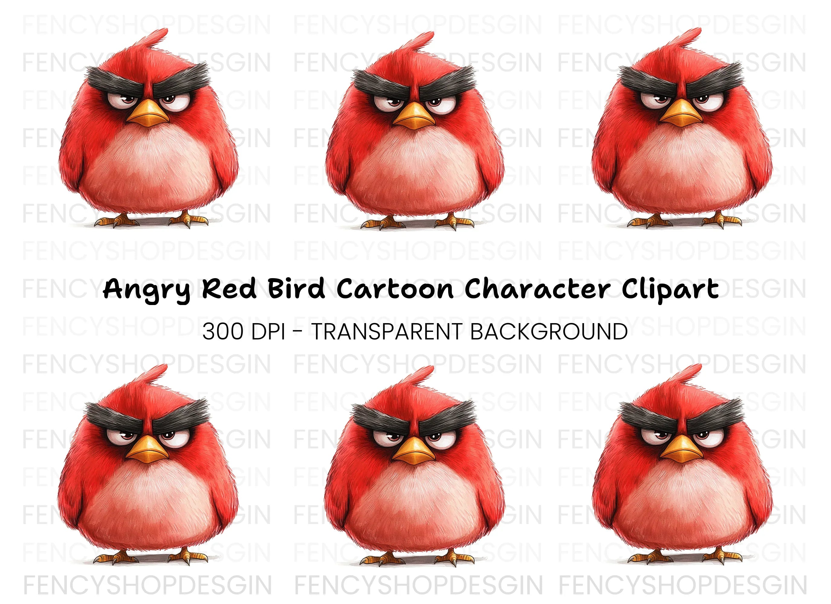 Angry Red Bird Illustration Clipart Bundle