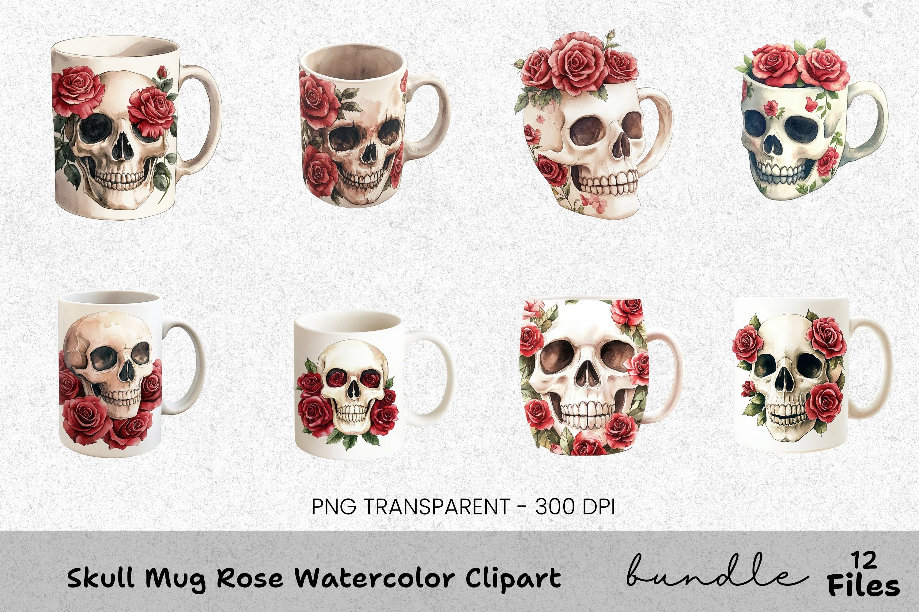 Skull Rose Clipart Bundle