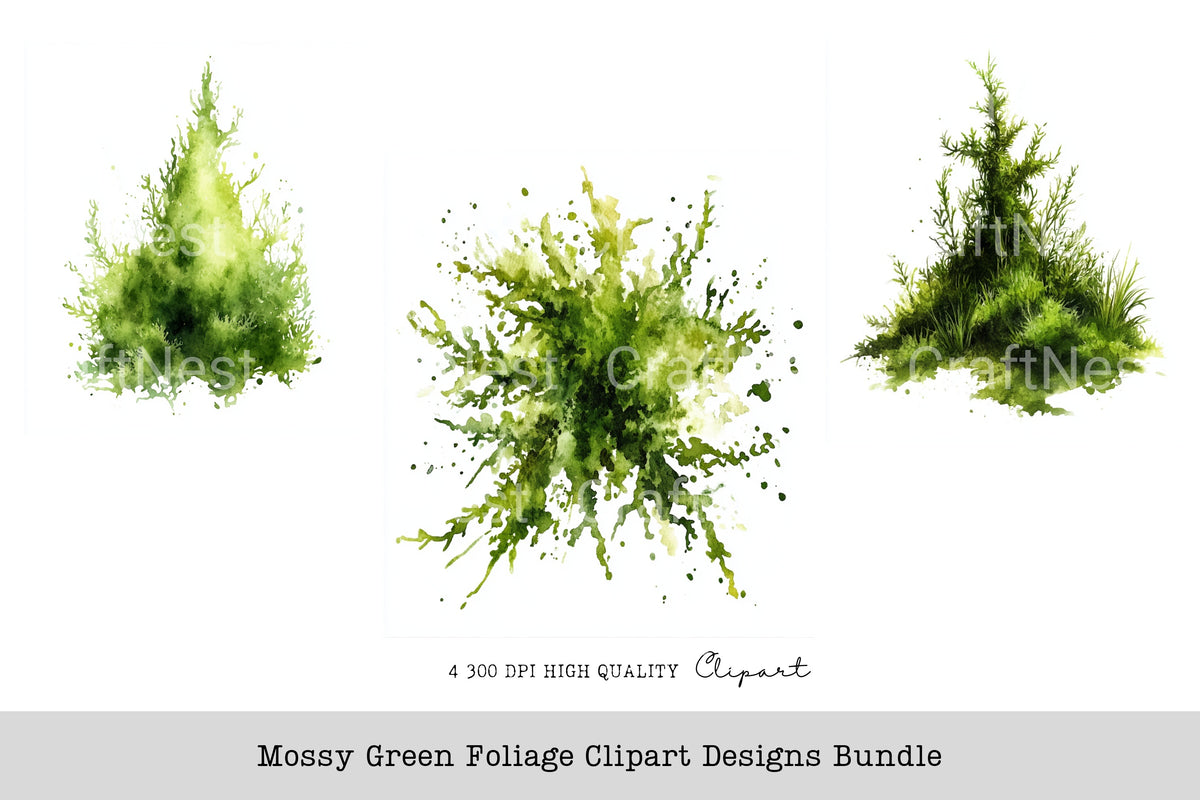Mossy Green Foliage Designs Clipart Bundle