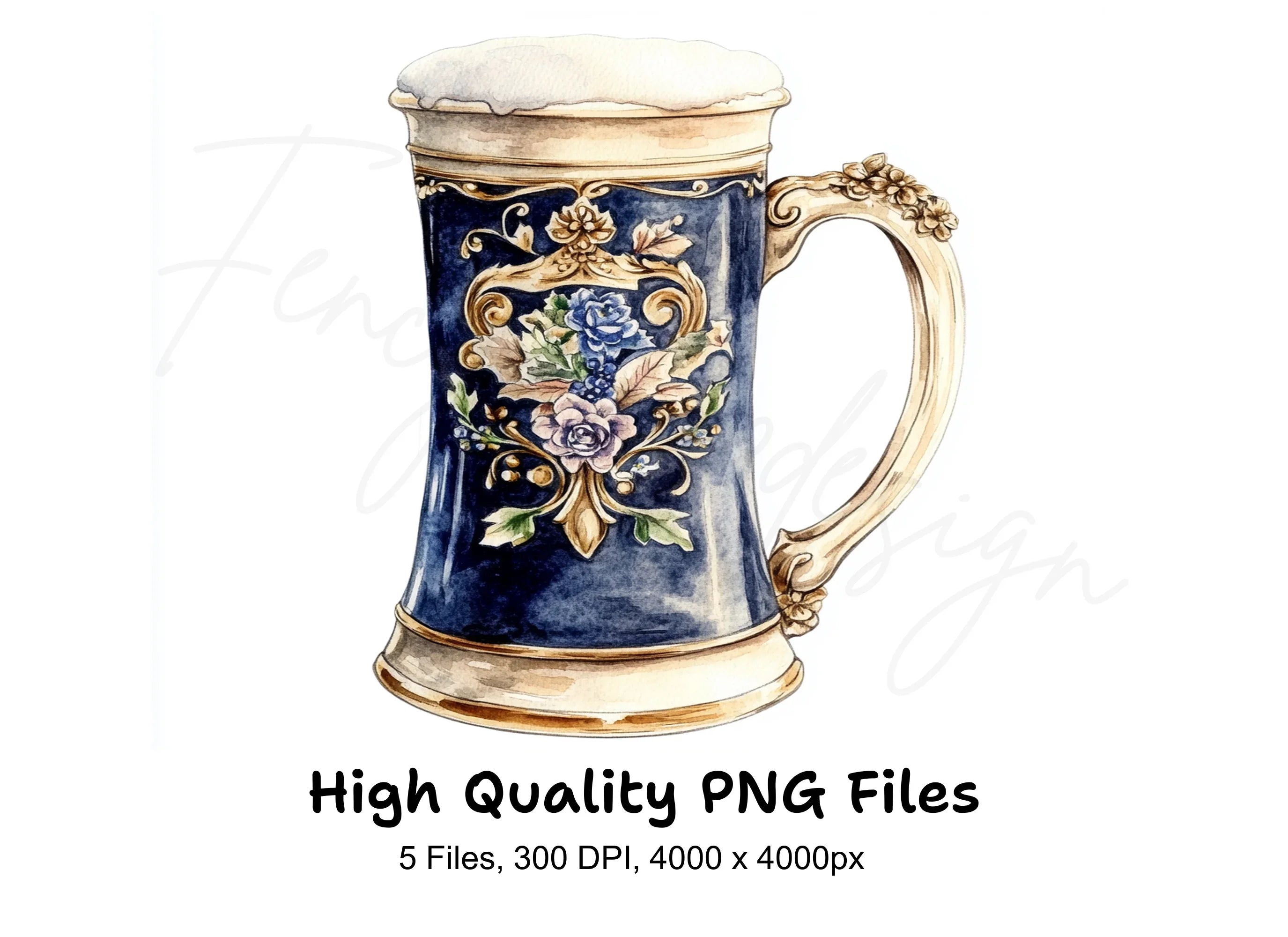 Elegant Floral Beer Steins Clipart Bundle
