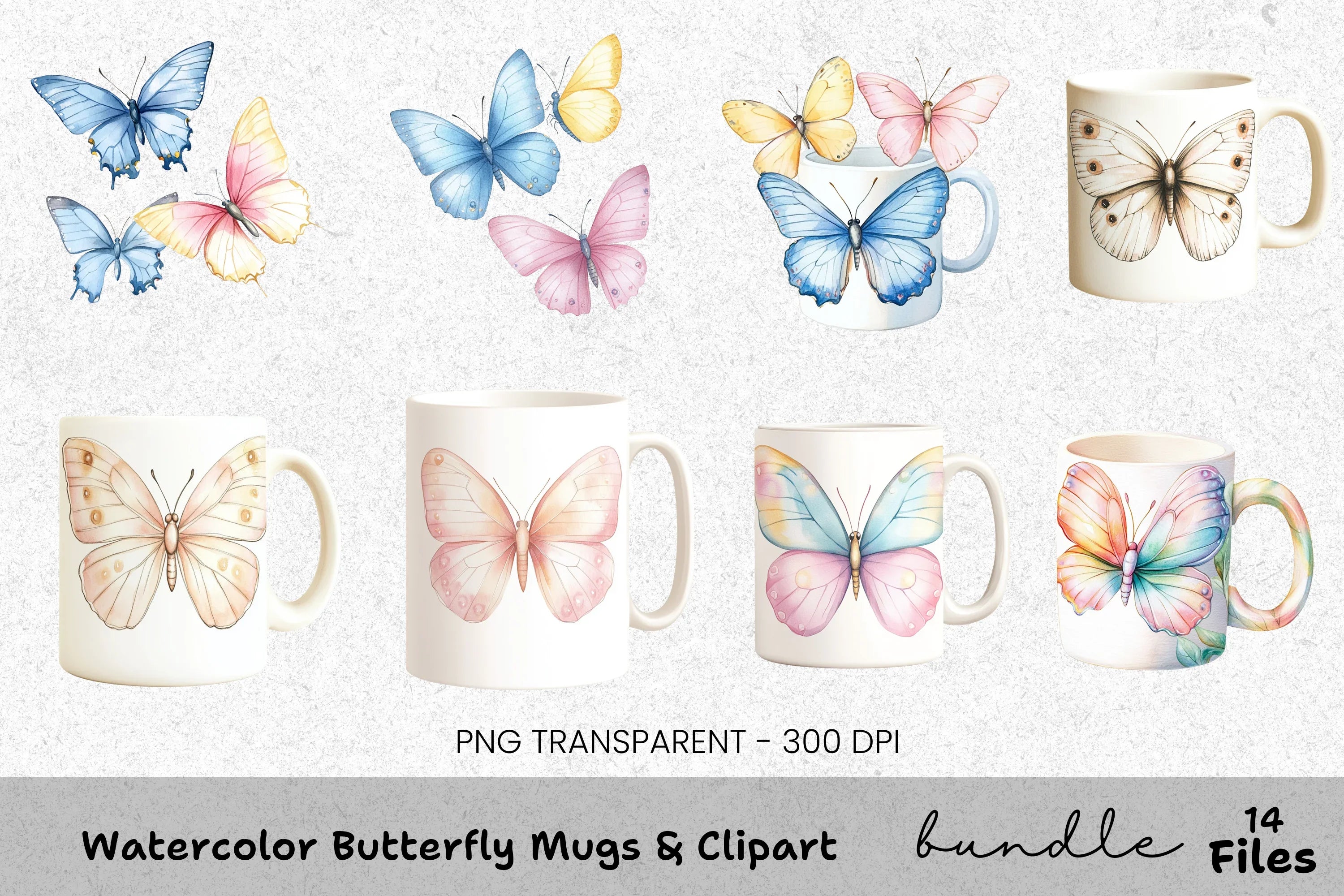 Butterfly Mugs Clipart Bundle