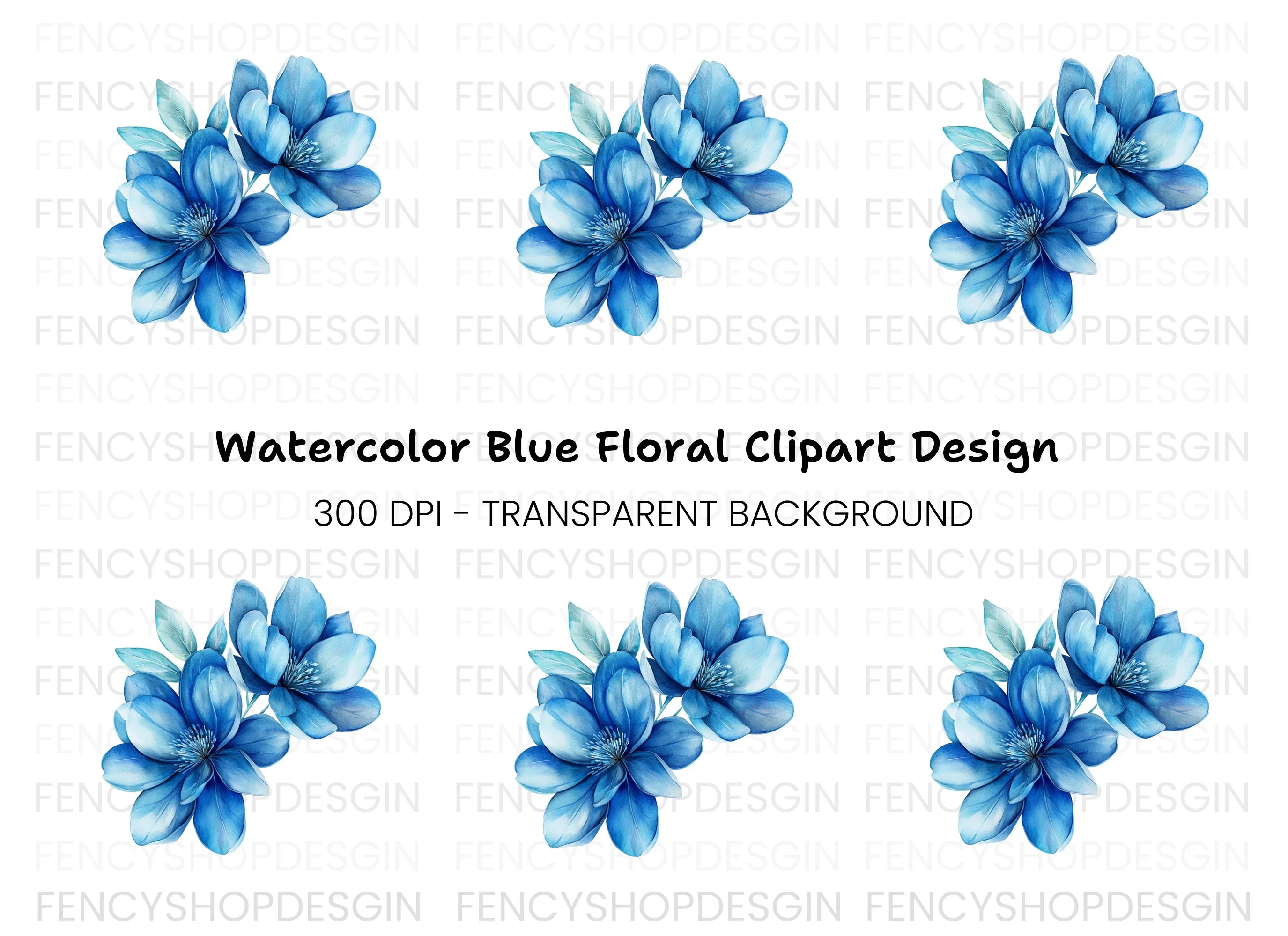 Blue Magnolia Flowers Clipart Bundle