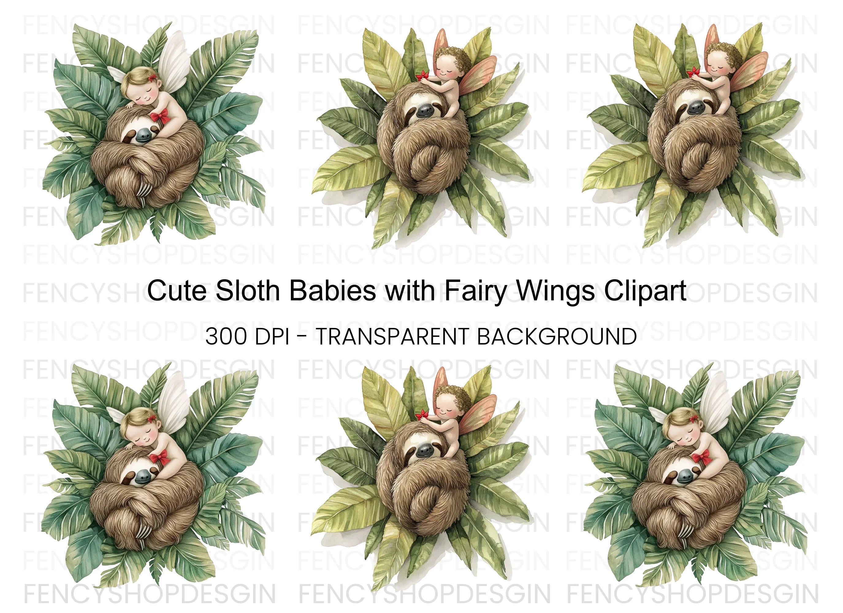Sleeping Fairy Sloth Tropical Clipart Bundle