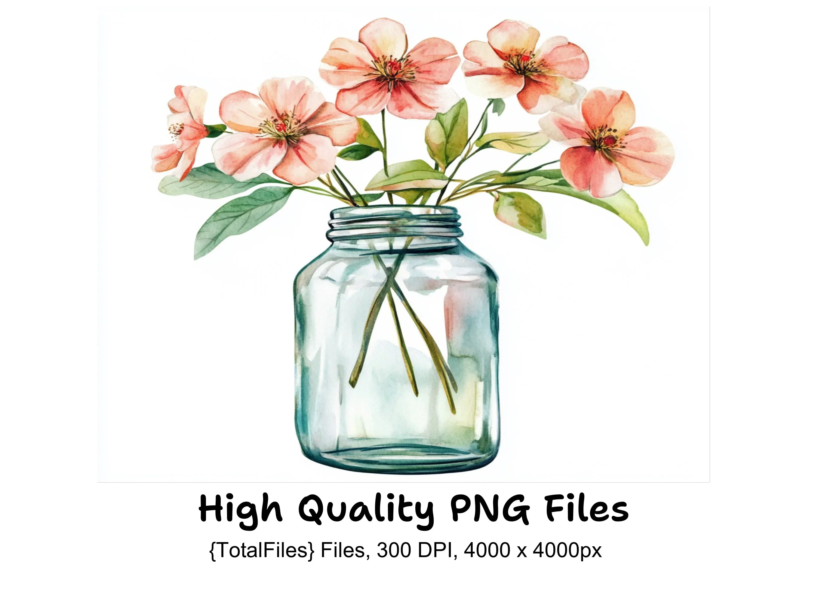 Wildflowers in Mason Jars Clipart Bundle