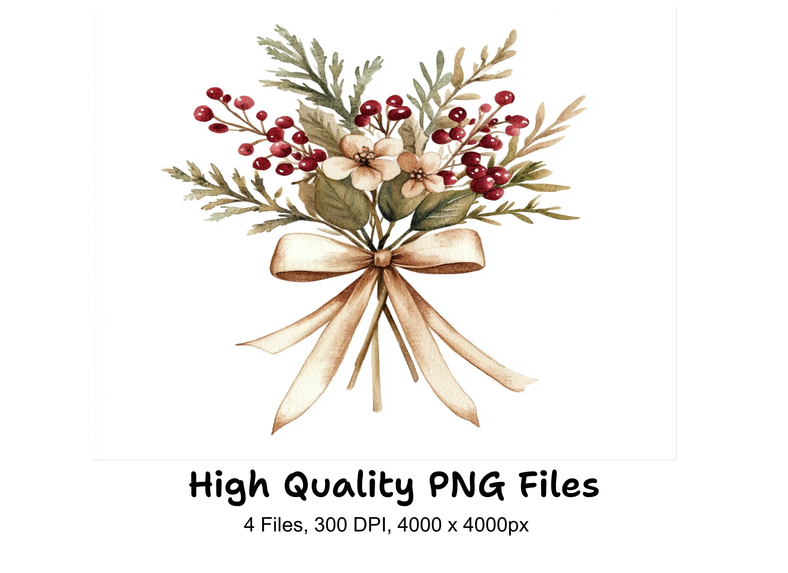 Christmas Floral Bouquets Clipart Bundle