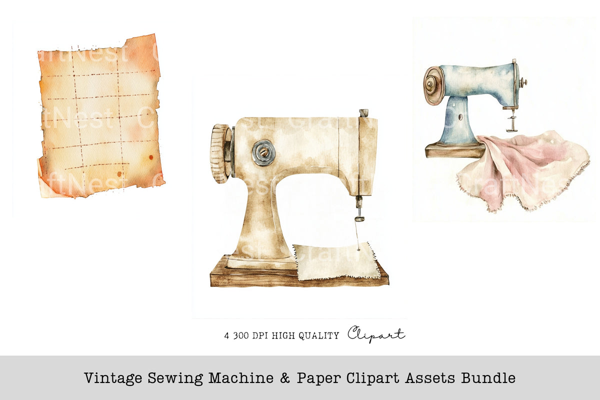 Vintage Sewing Machine Clipart Bundle