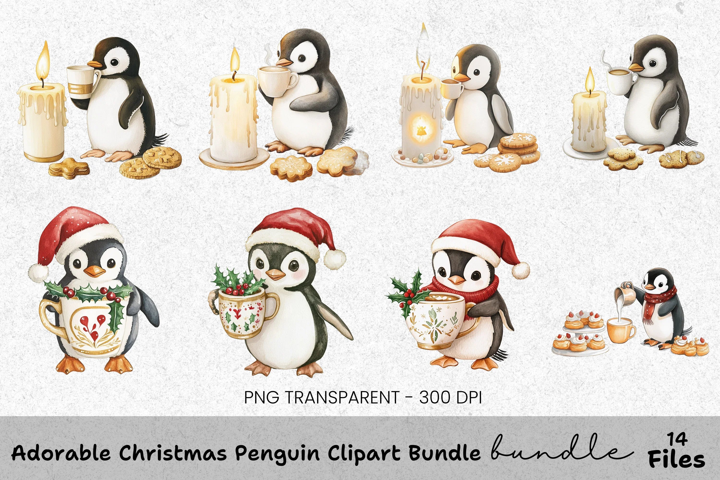 Penguin Christmas Market Clipart Bundle