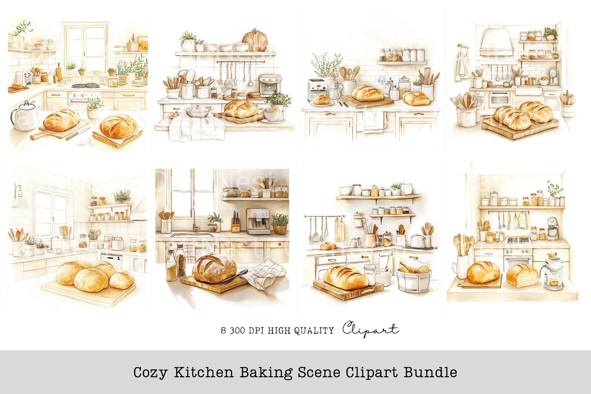 Cozy Kitchen Baking Scene Clipart Bundle