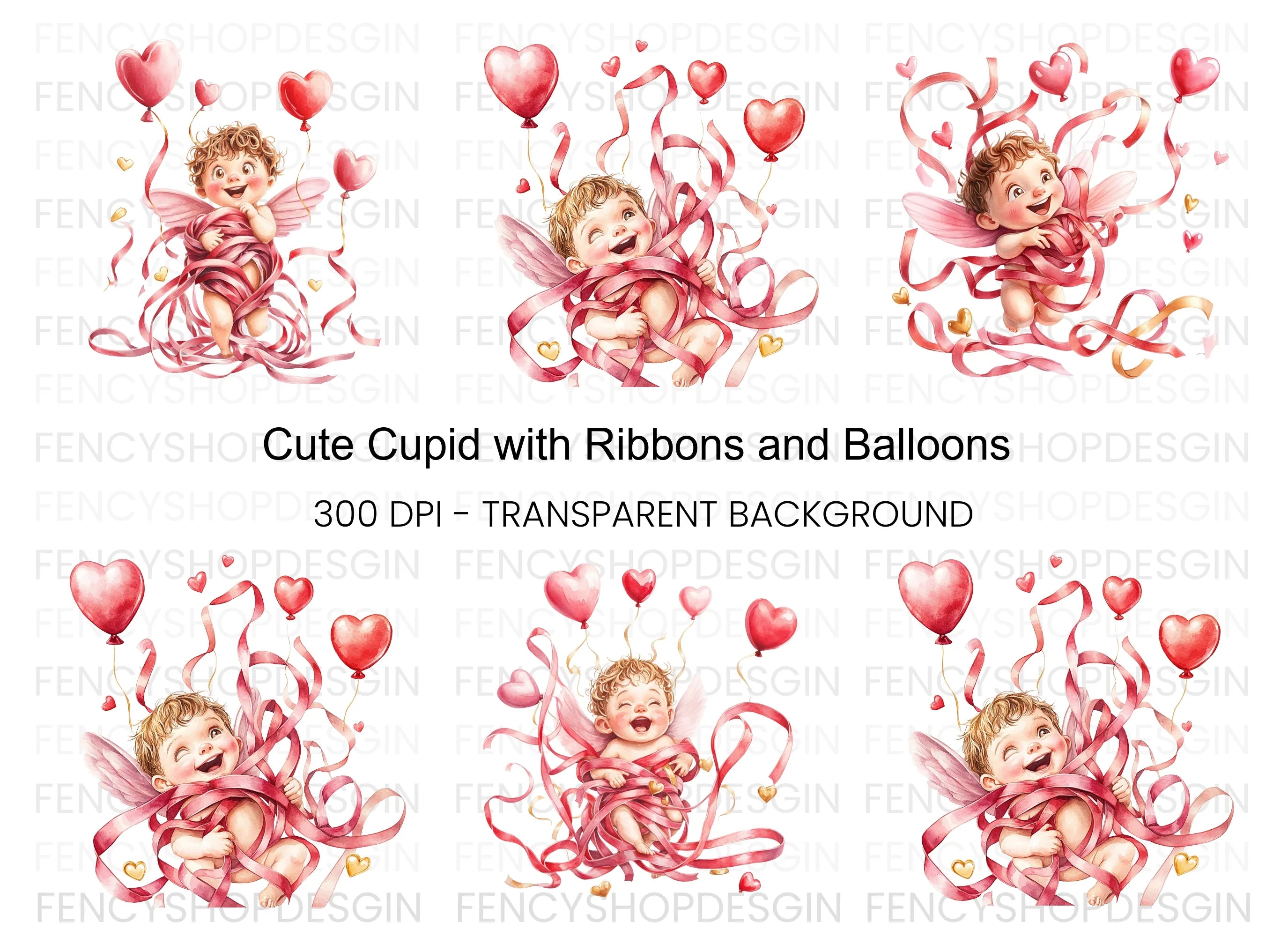 Playful Cupid with Ribbons Clipart Bundle