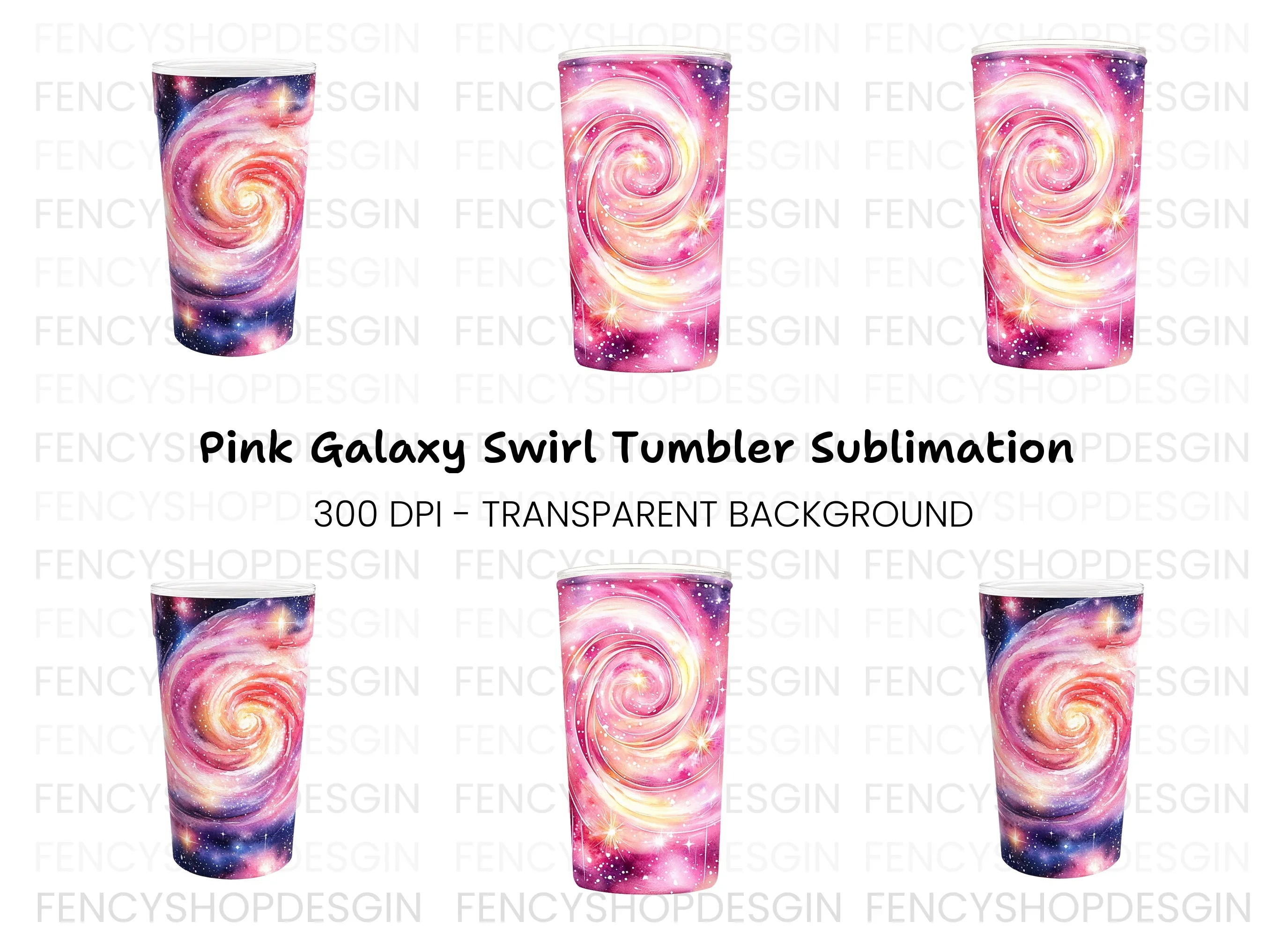 Pink Galaxy Swirl Tumbler Clipart Bundle