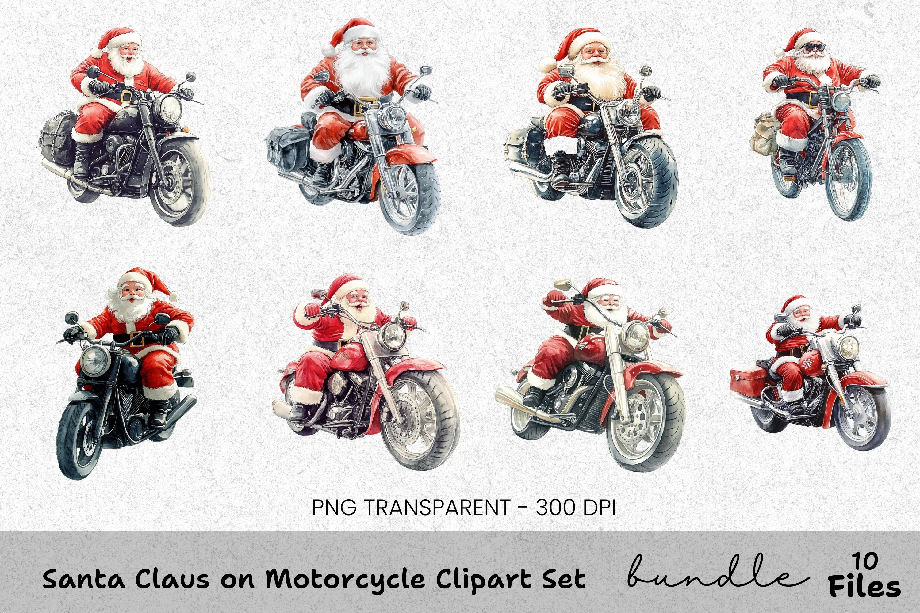 Santa Claus on Motorcycle Clipart Bundle