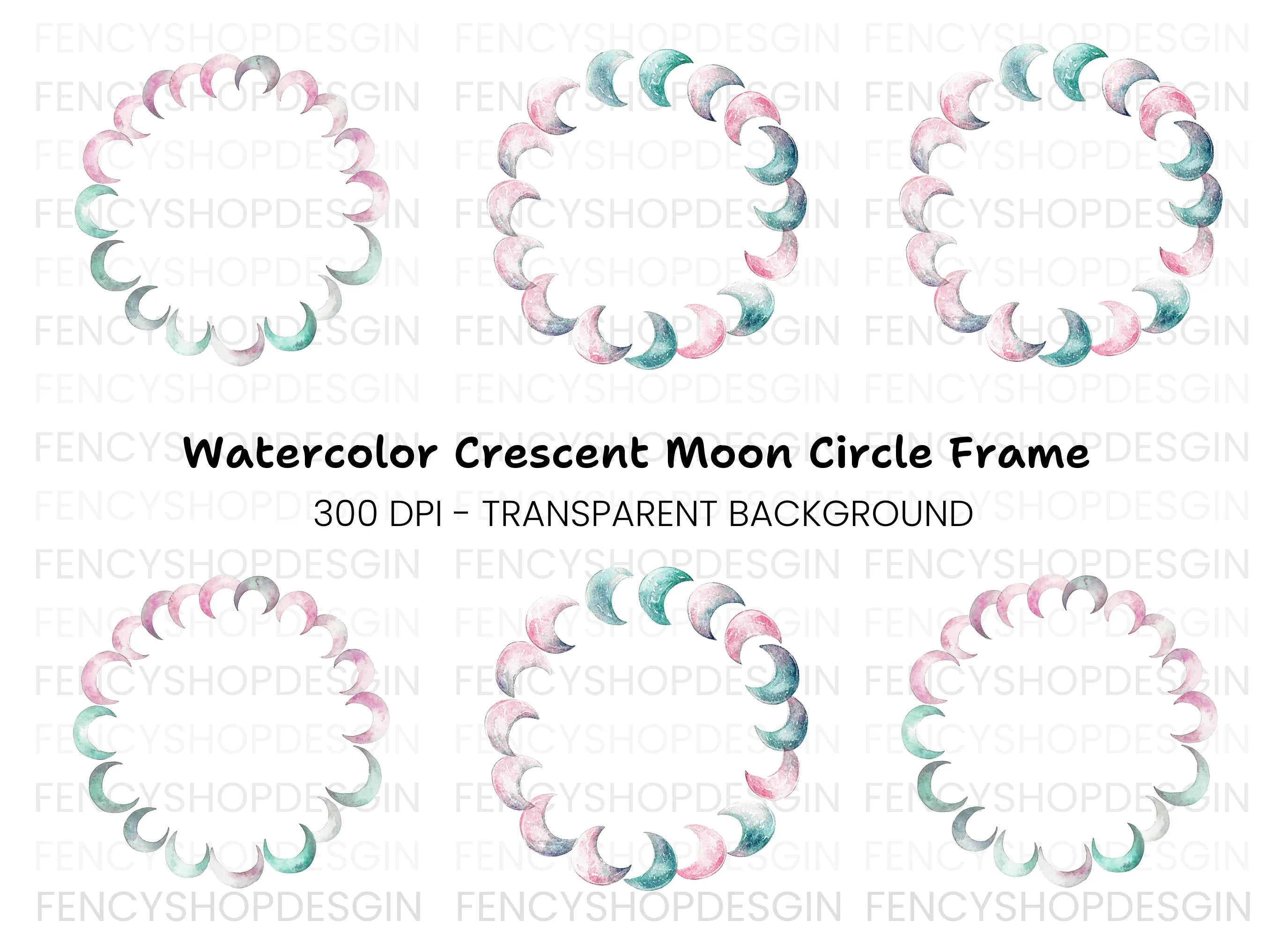 Moon Phase Wreath Clipart Bundle