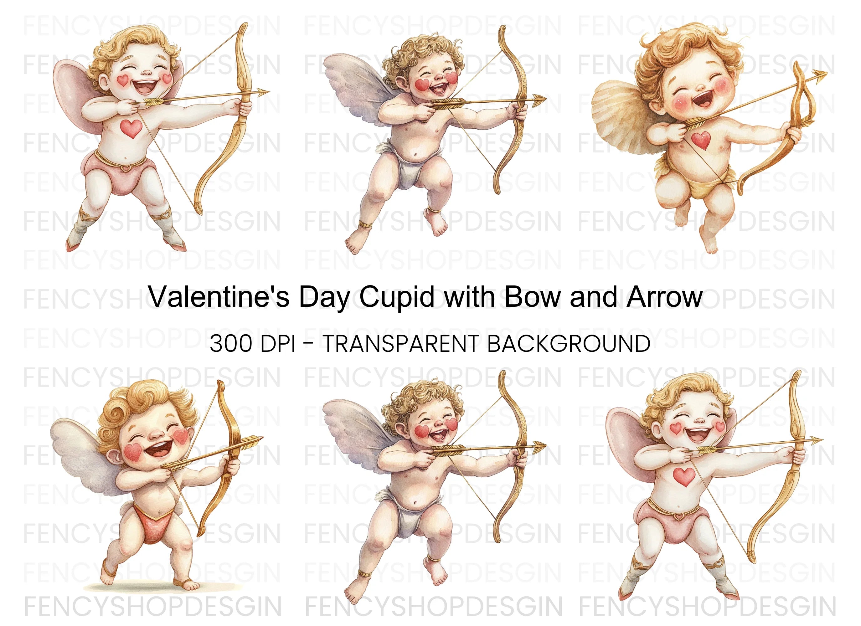 Playful Cupid with Bow and Arrow Clipart Bundle