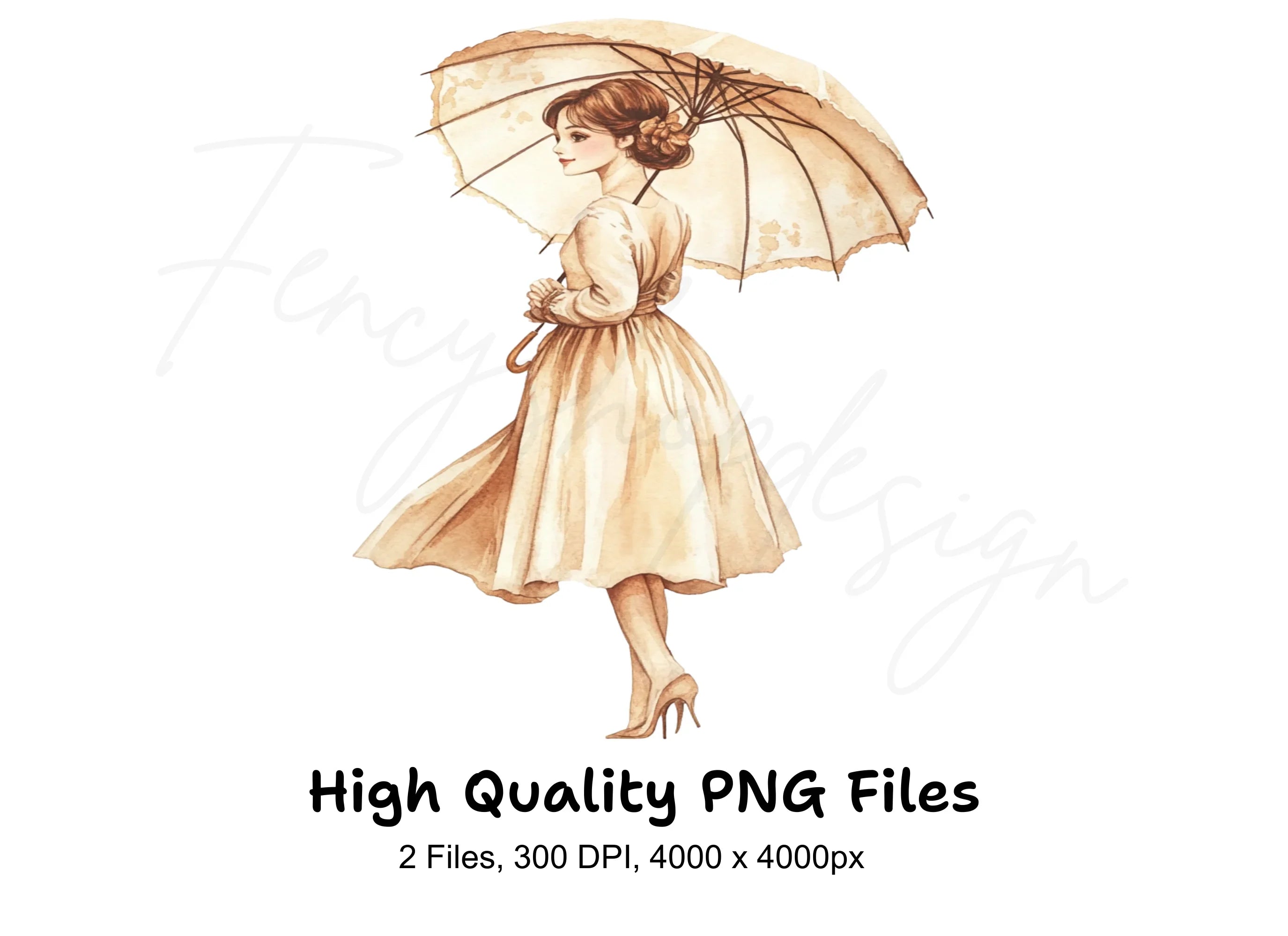 Charming Victorian Woman Umbrella Clipart Bundle