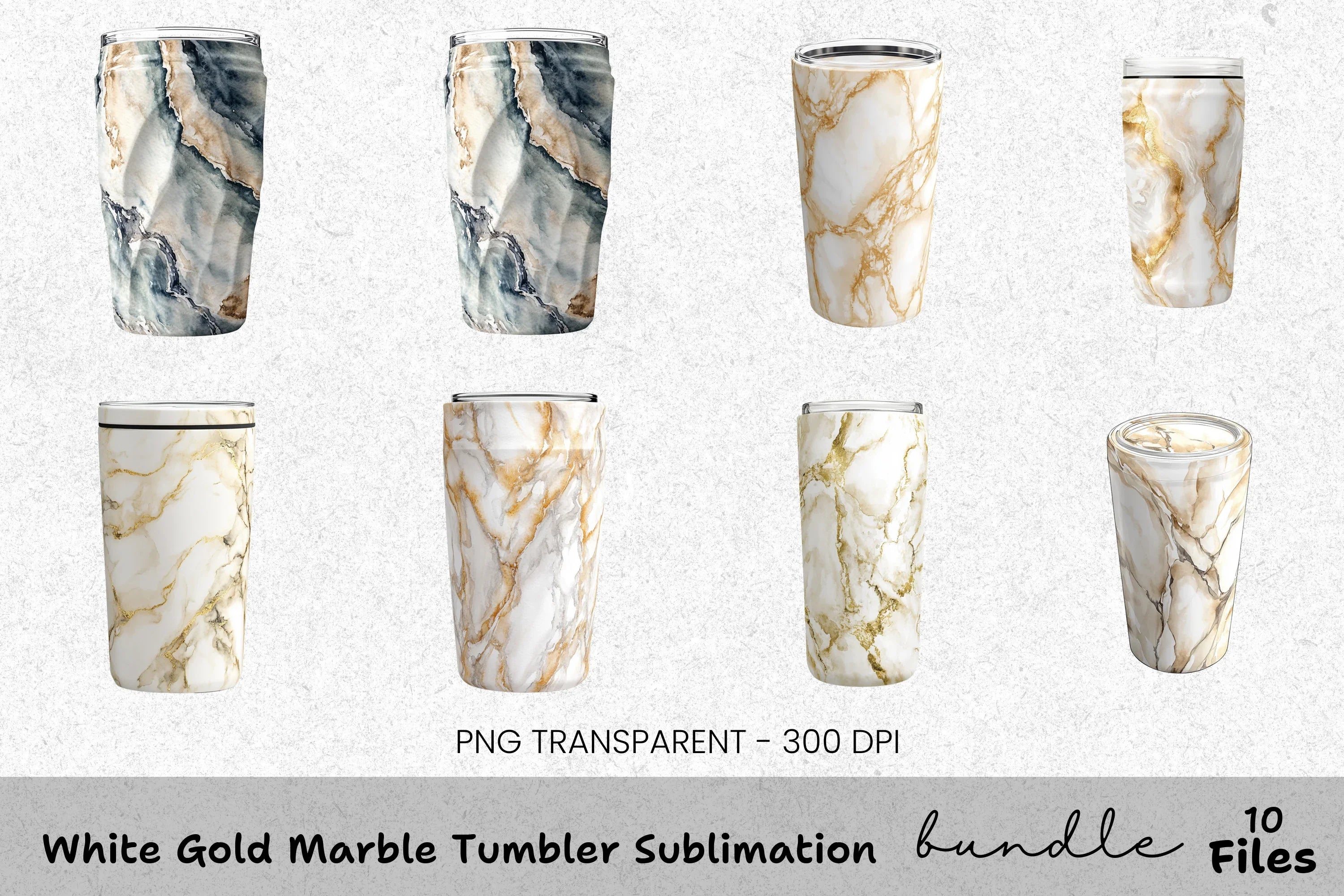 White Gold Marble Tumbler Clipart Bundle