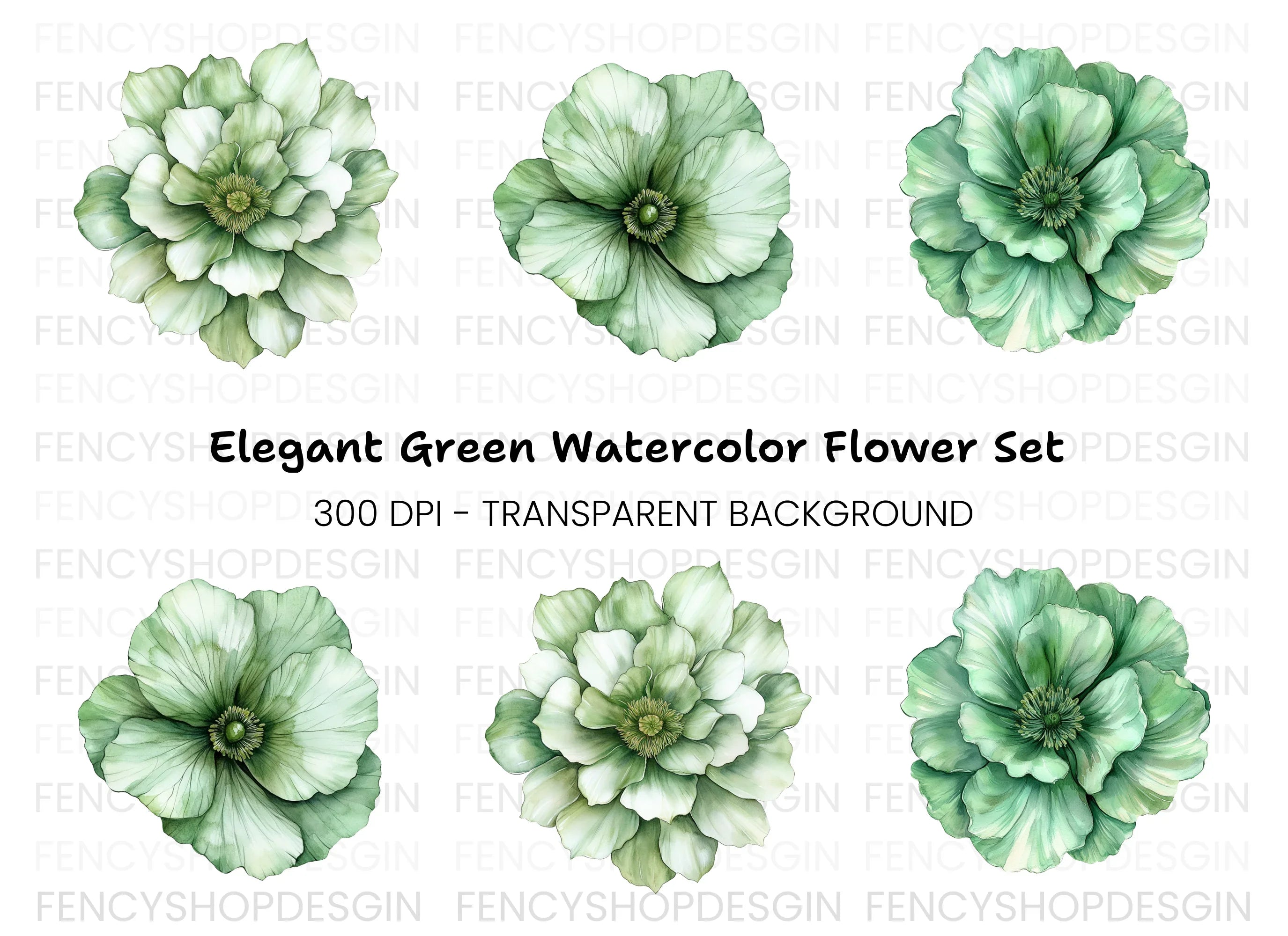Elegant Green Peony Flower Clipart Bundle
