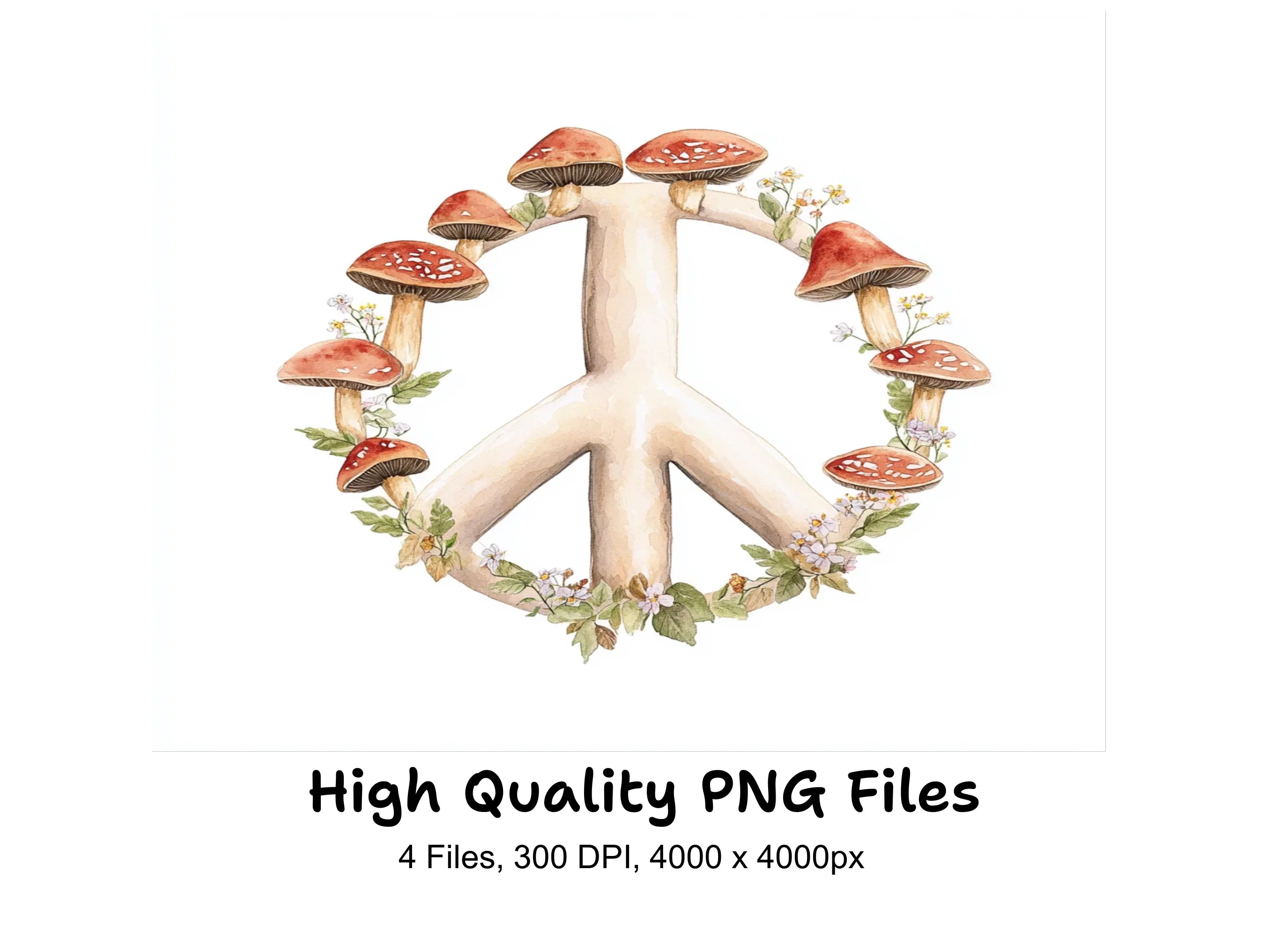 Mushroom Peace Sign Clipart Bundle