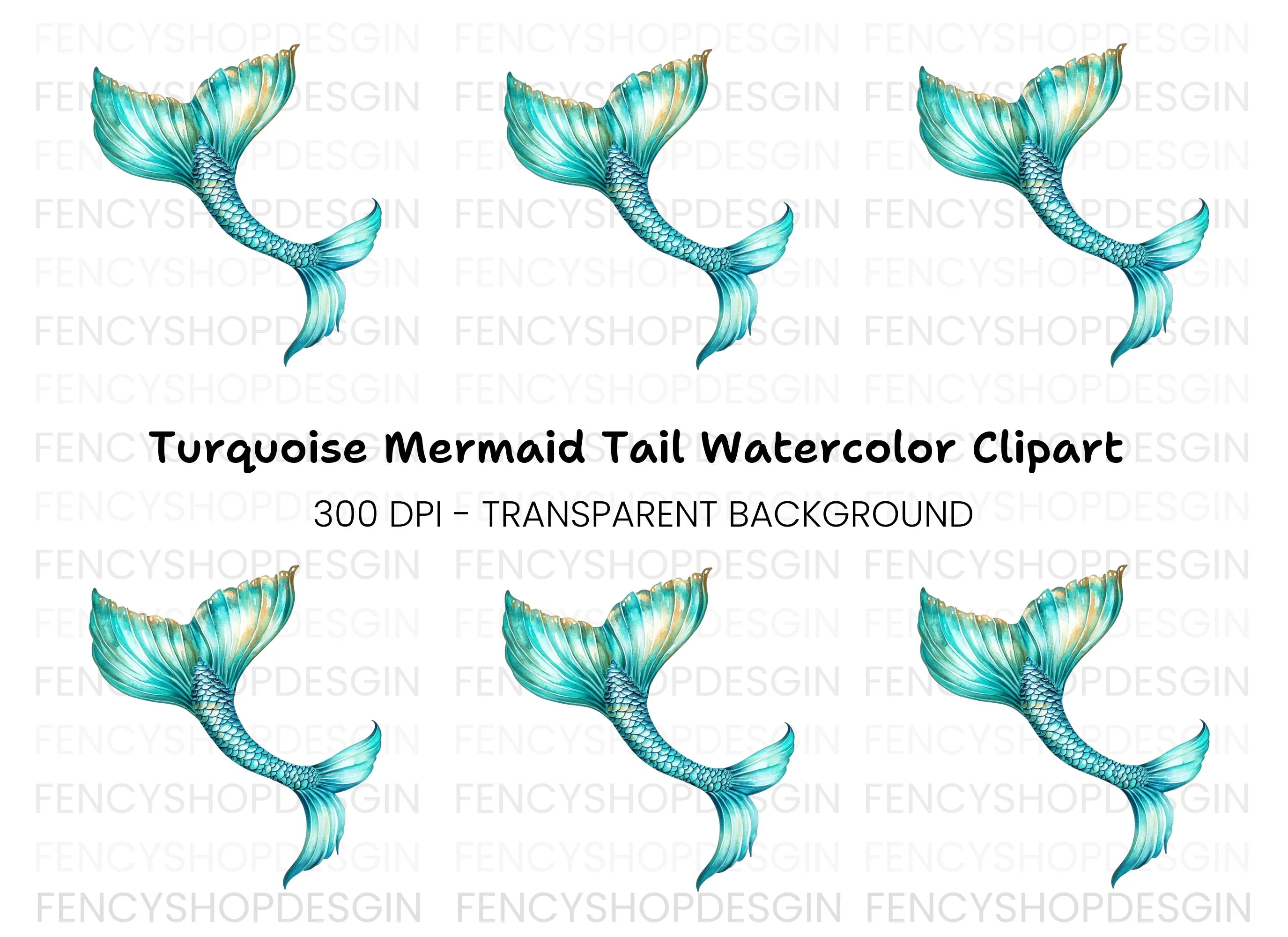 Teal and Gold Mermaid Tail Clipart Bundle