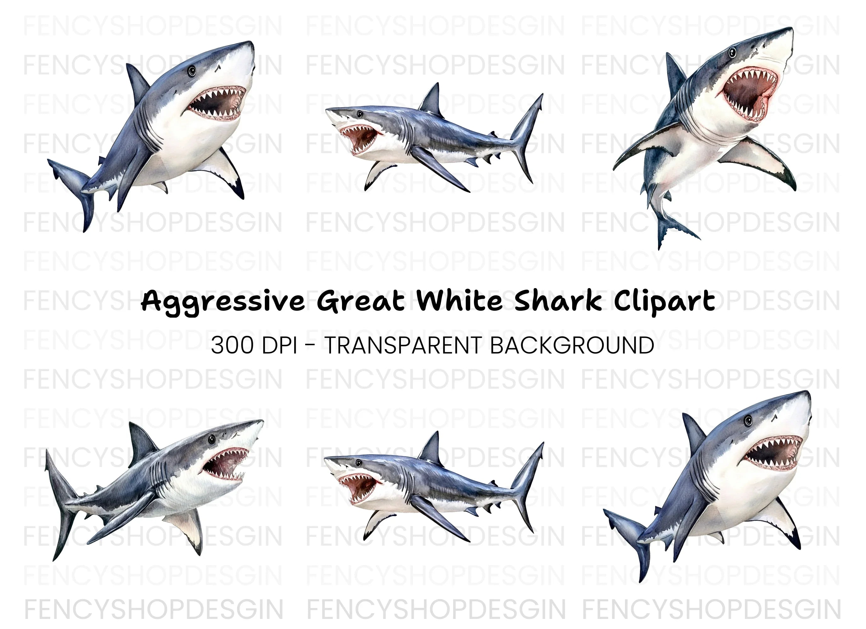 Aggressive Shark Jaws Clipart Bundle