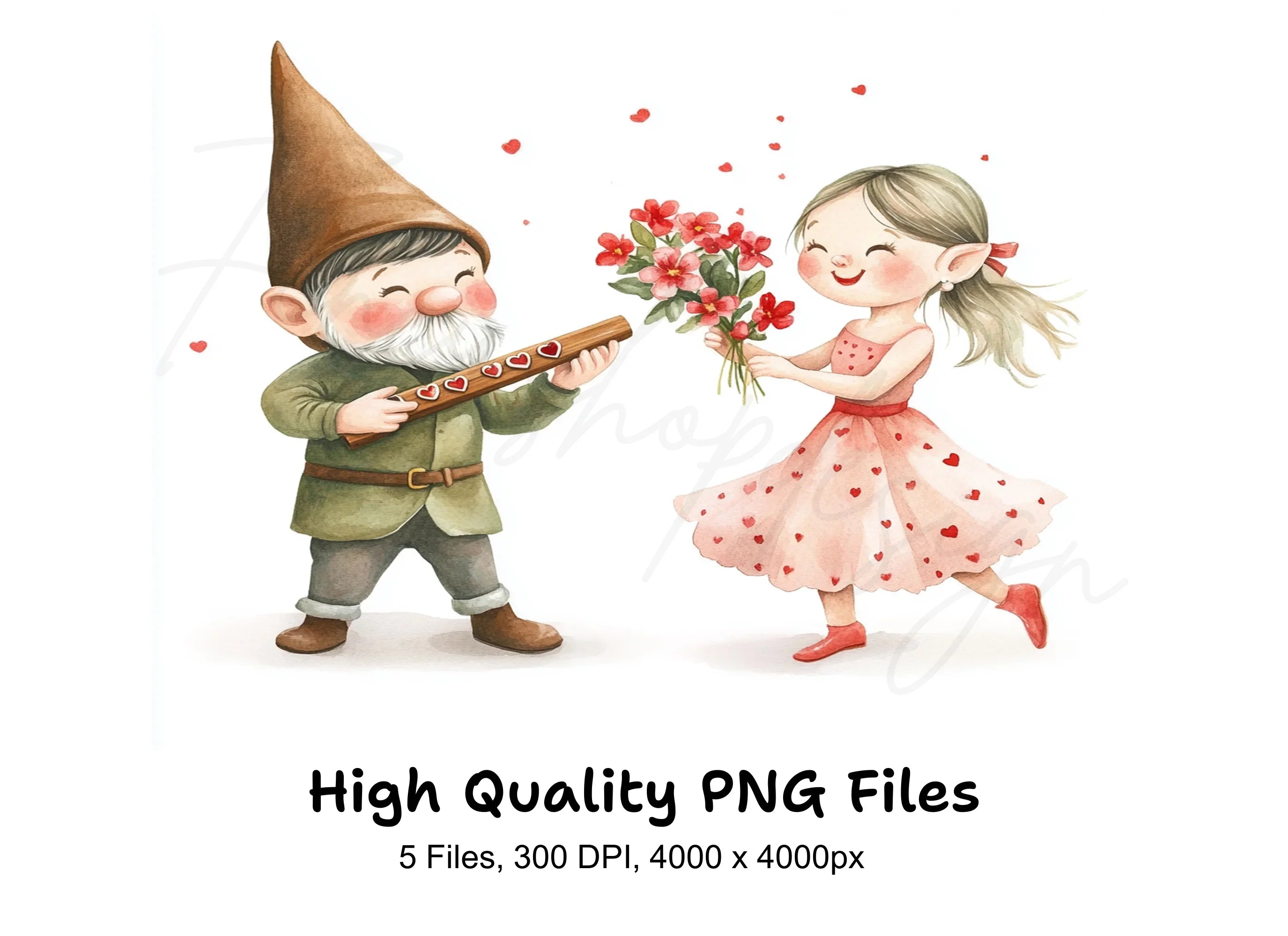 Gnome and Girl with Flowers Clipart Bundle