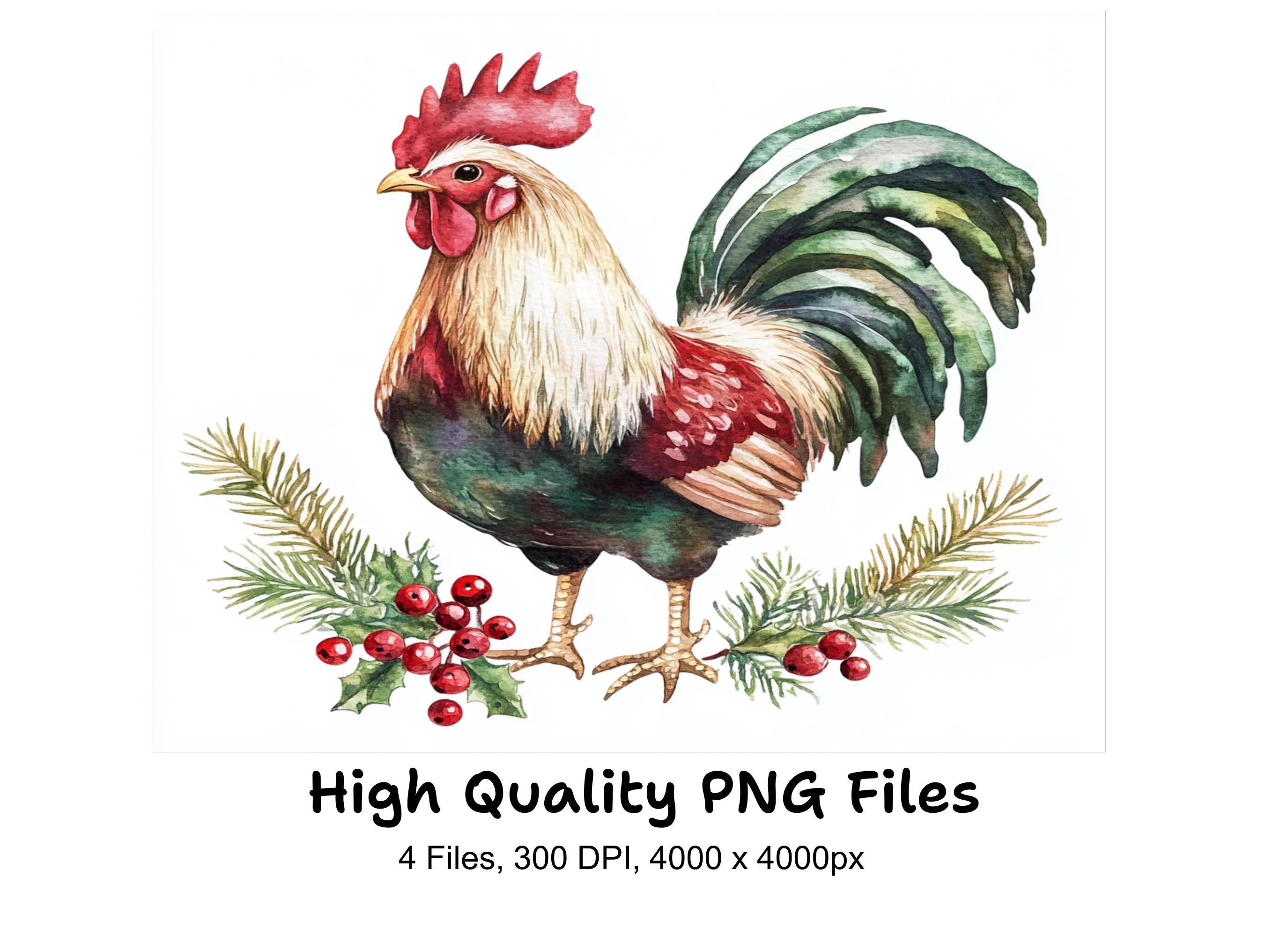 Rooster Christmas Clipart Bundle