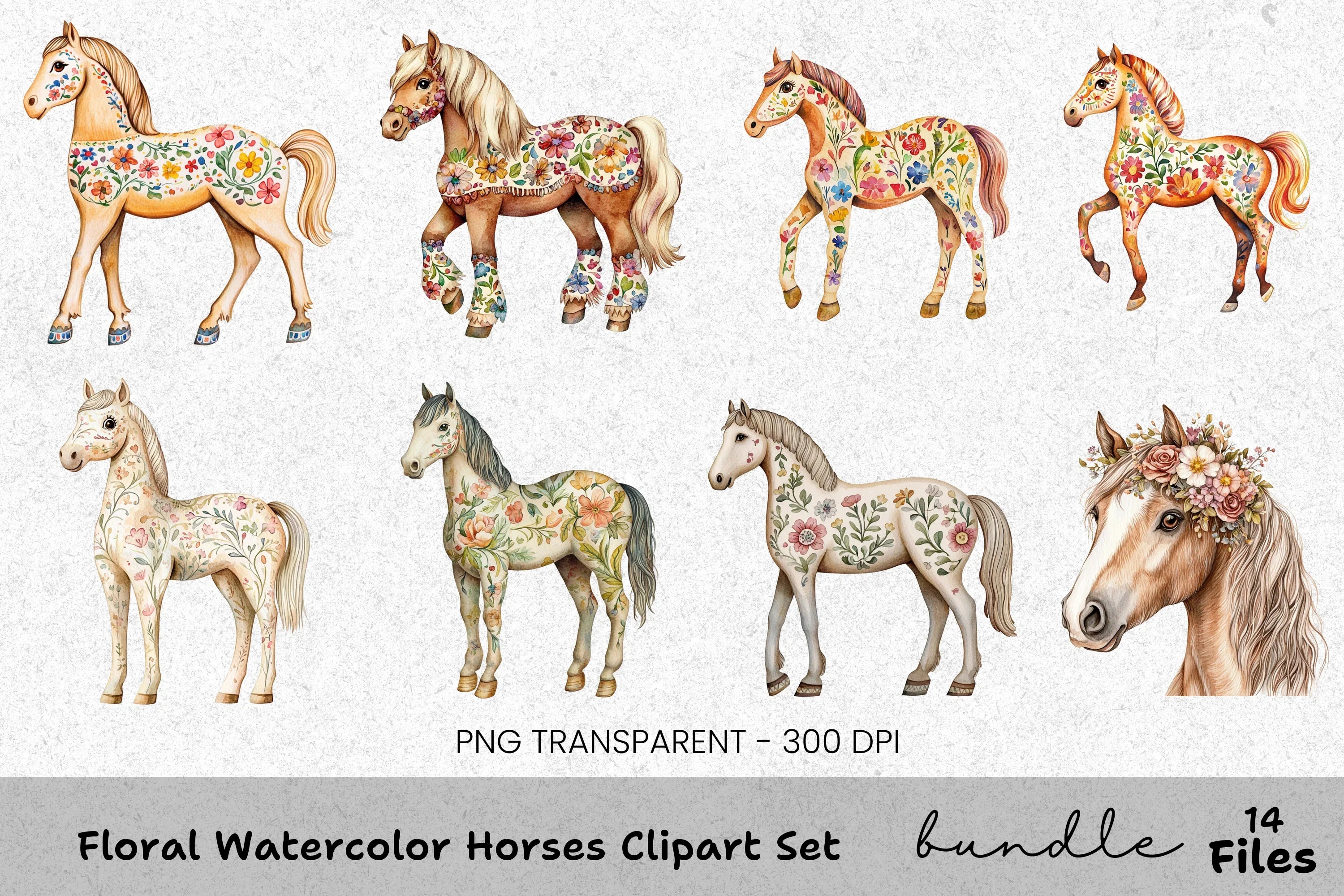 Floral Horses Clipart Bundle