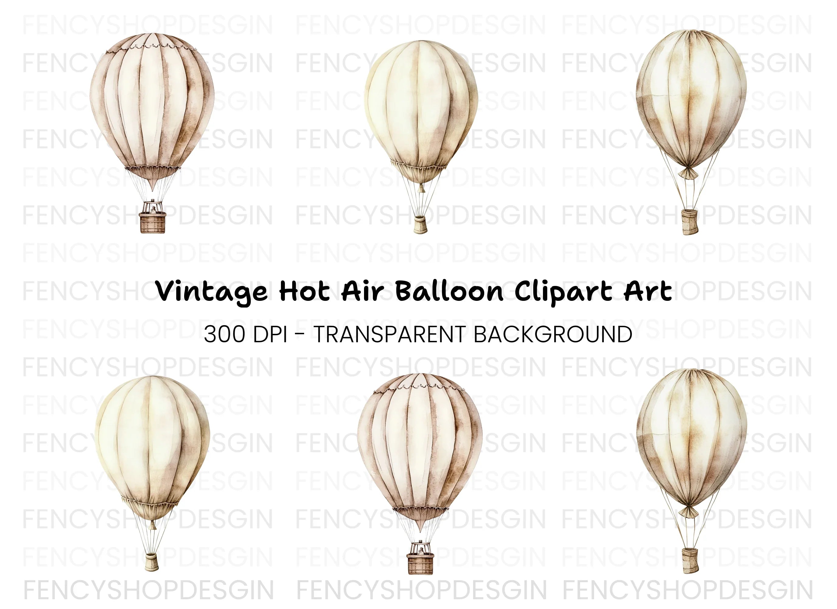 Vintage Hot Air Balloon Clipart Bundle