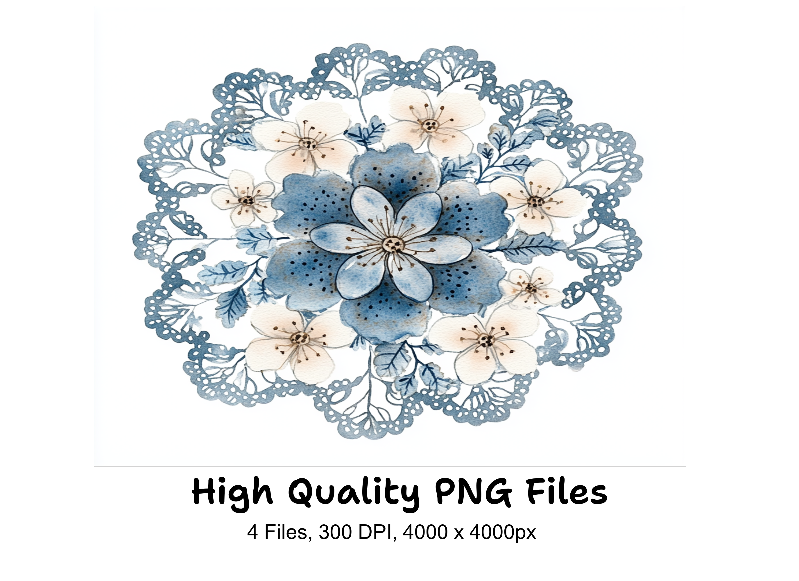 Blue Lace and Floral Clipart Bundle