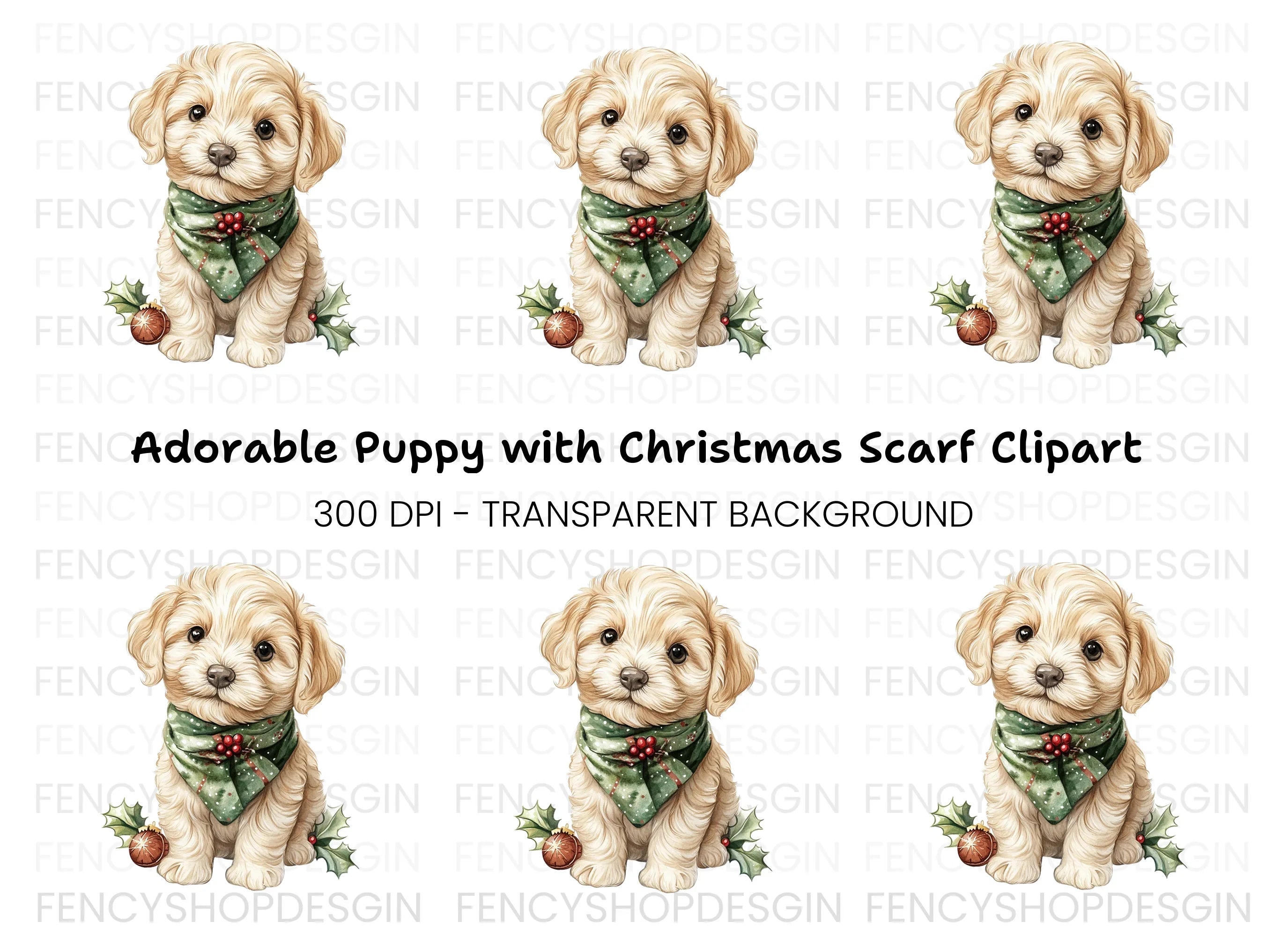 Cute Puppy Christmas Scarf Clipart Bundle