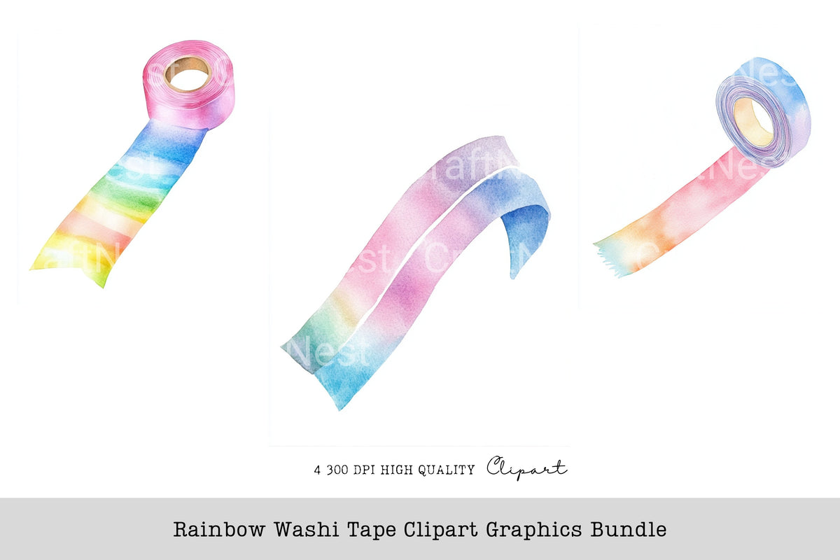 Rainbow Washi Tape Graphics Clipart Bundle
