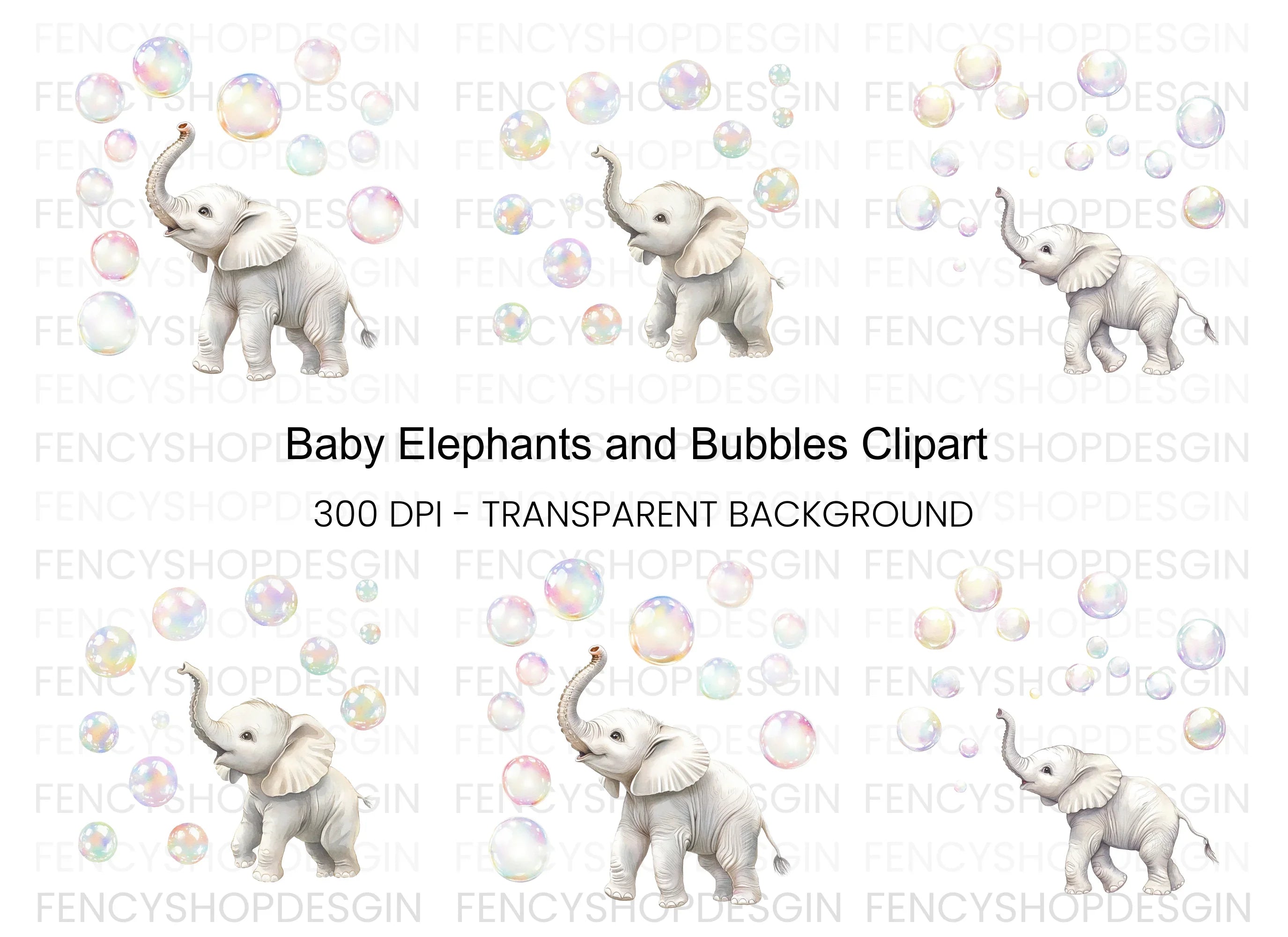 Playful Elephants and Bubbles Clipart Bundle