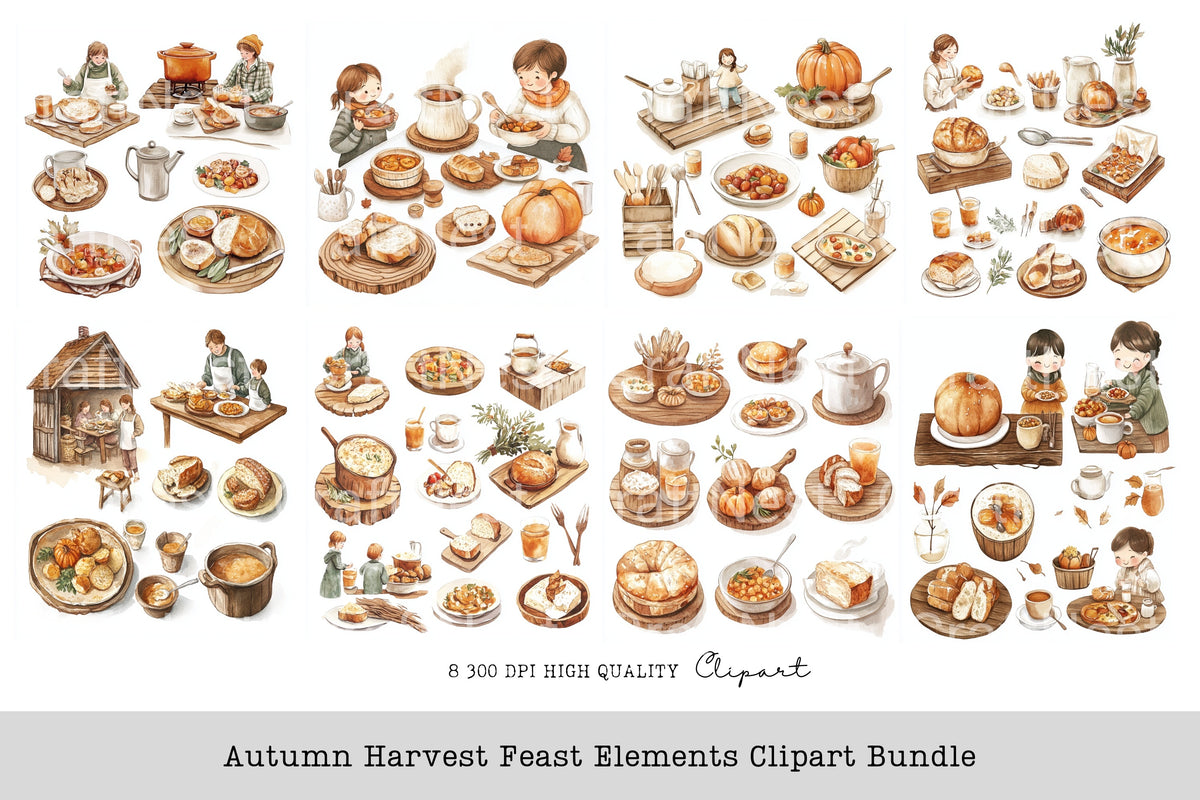 Autumn Harvest Feast Elements Clipart Bundle