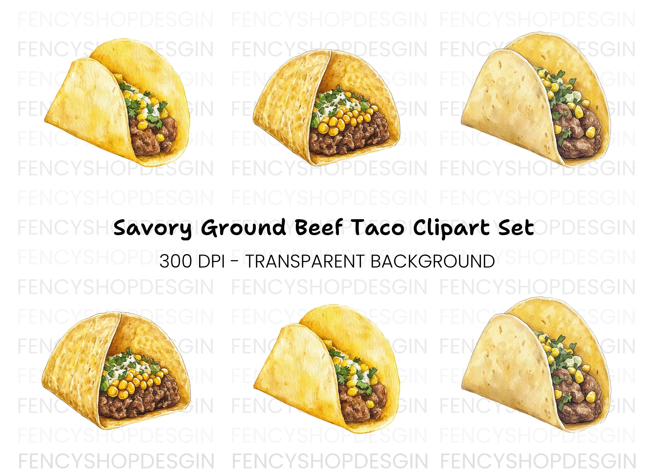 Savory Beef and Corn Tacos Clipart Bundle