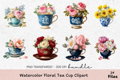 Floral Tea Cup Clipart Bundle - CraftNest - Digital Crafting and Art