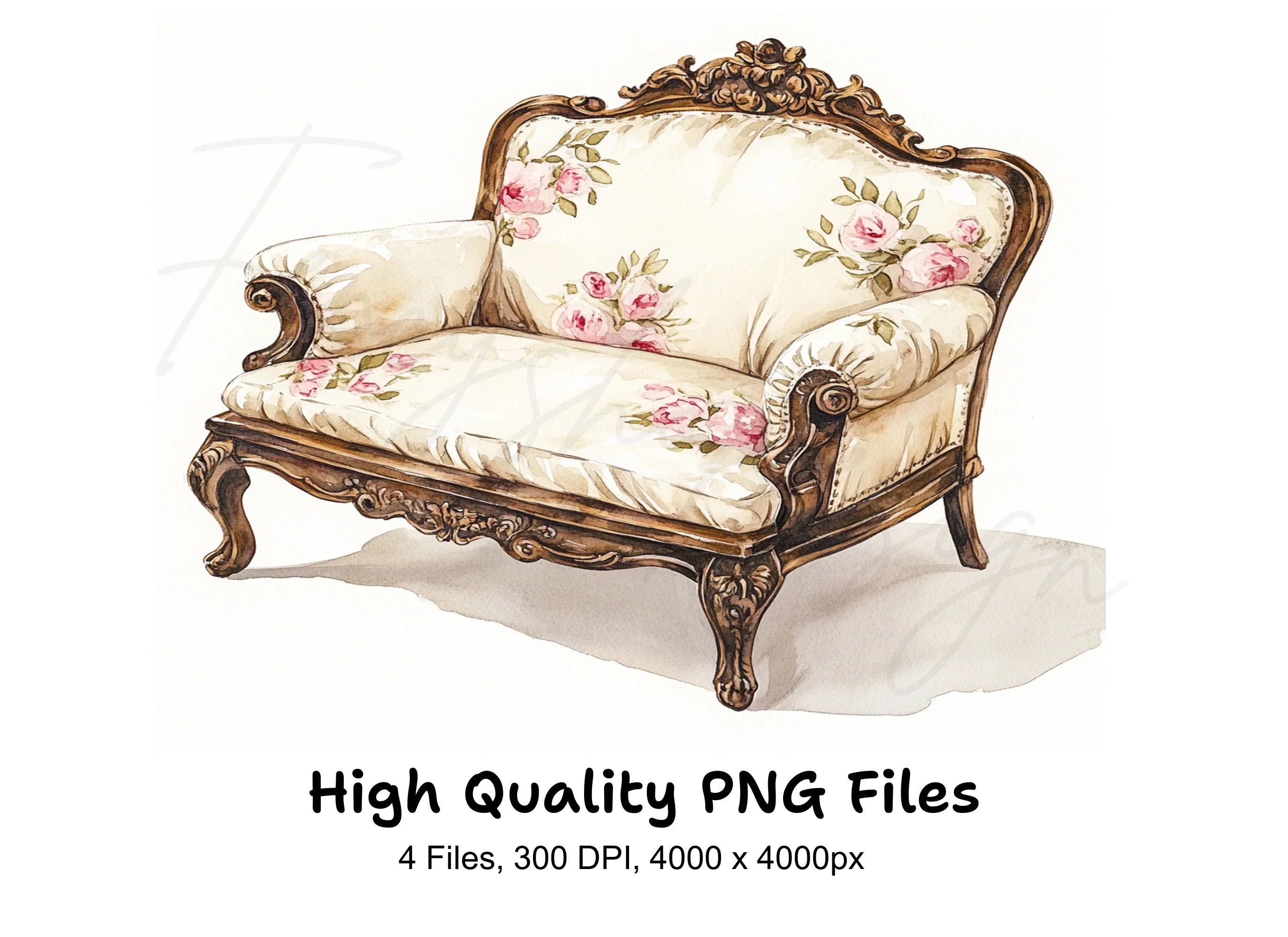 Vintage Rose Armchair Clipart Bundle