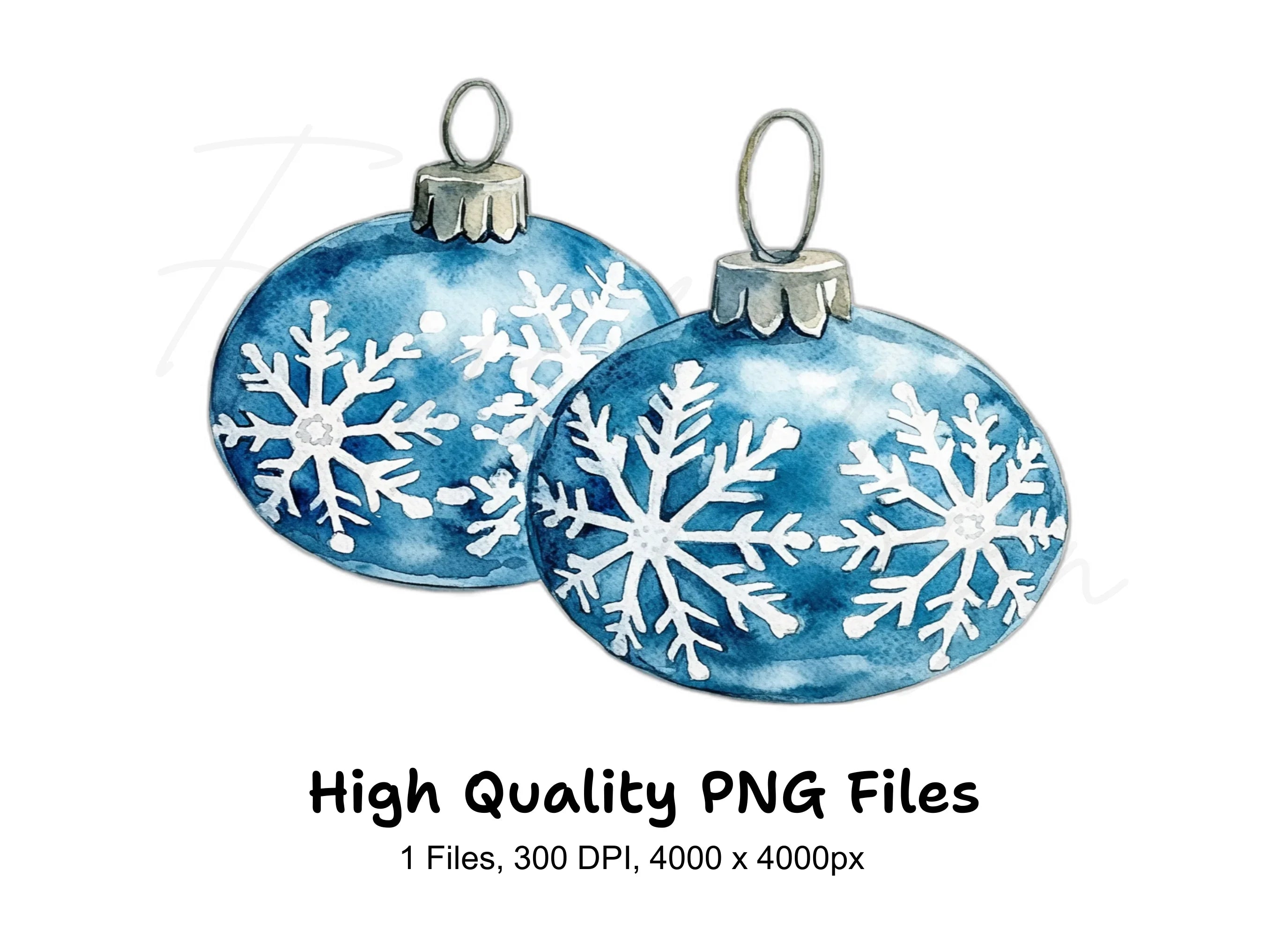 Blue Snowflake Christmas Baubles Clipart Bundle