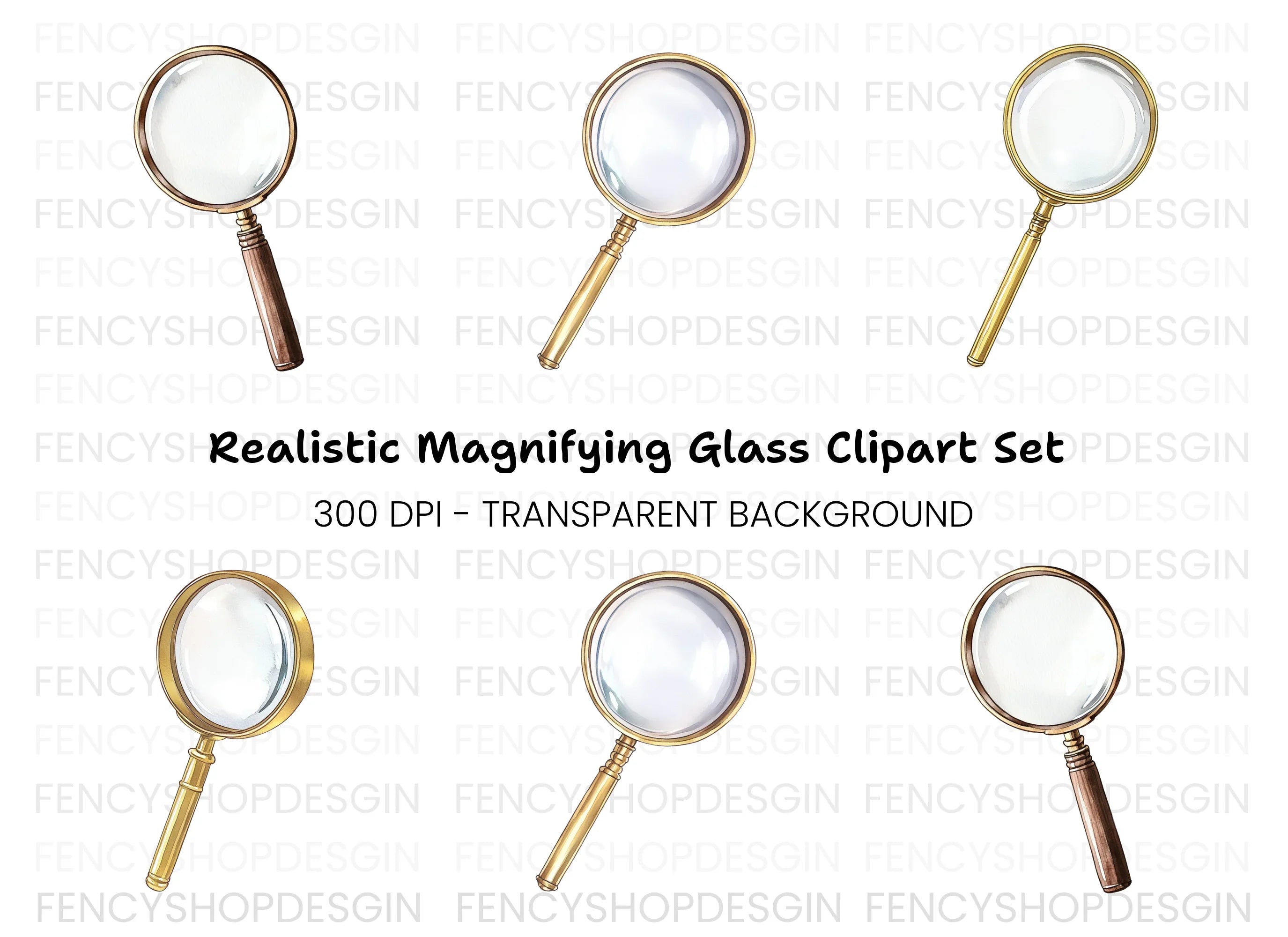 Golden Magnifying Glass Clipart Bundle