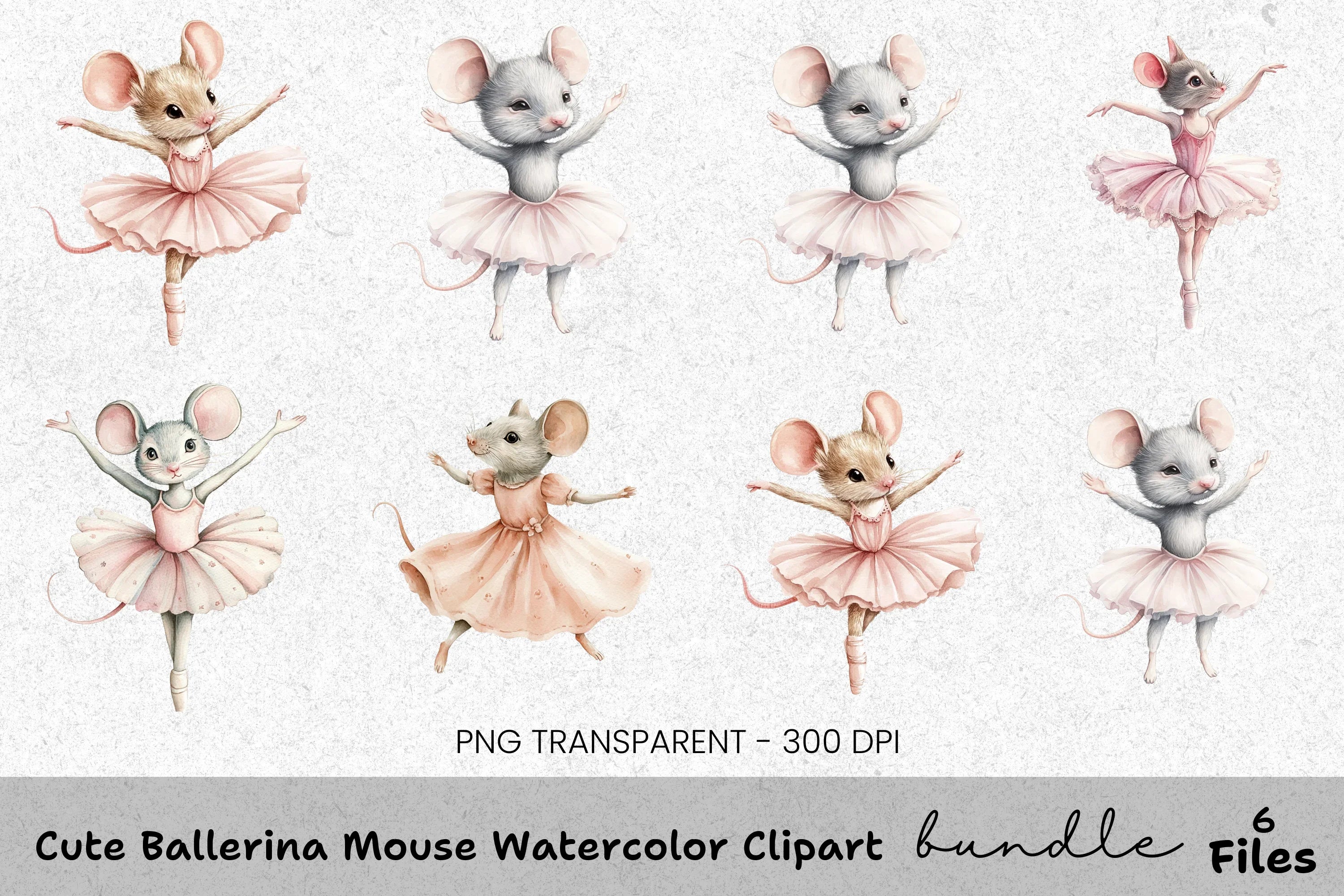 Cute Ballerina Mouse Clipart Bundle