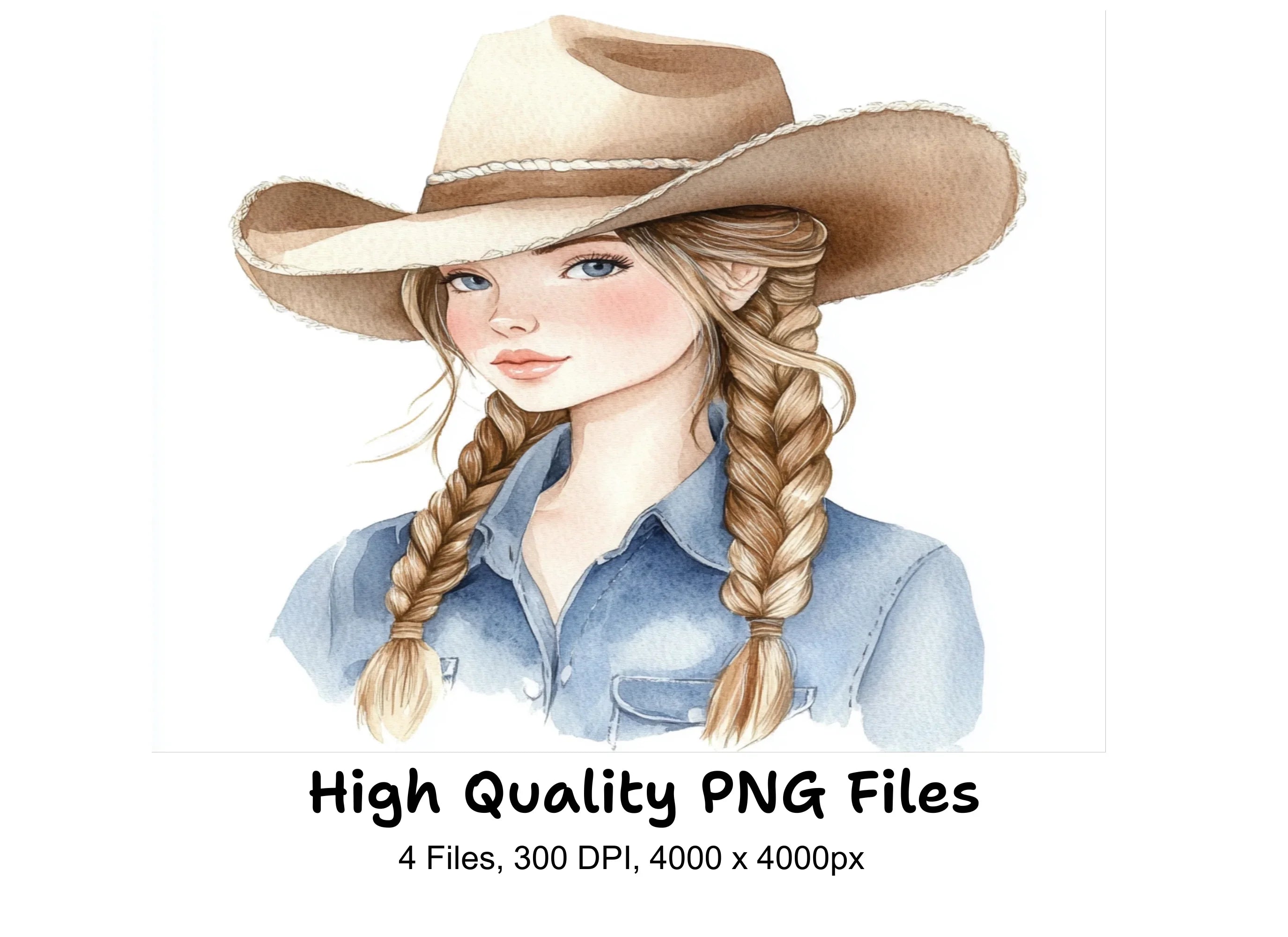 Cowgirl With Braids Clipart Bundle