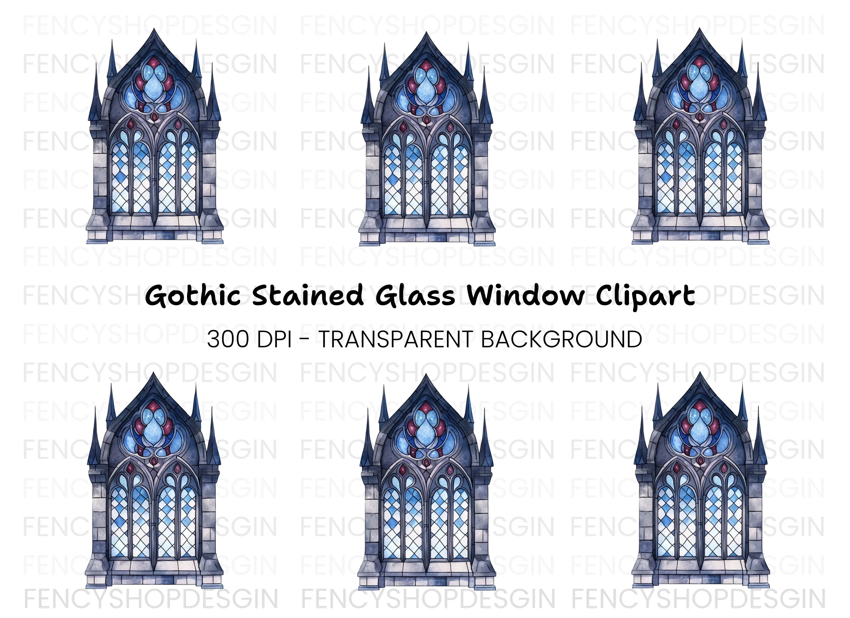 Gothic Stained Glass Window Clipart Bundle