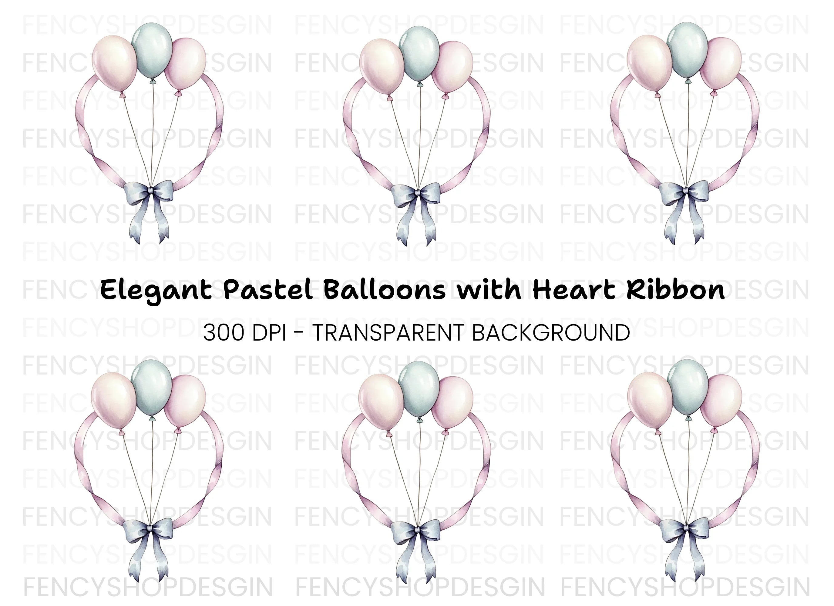 Pastel Balloons and Ribbon Clipart Bundle