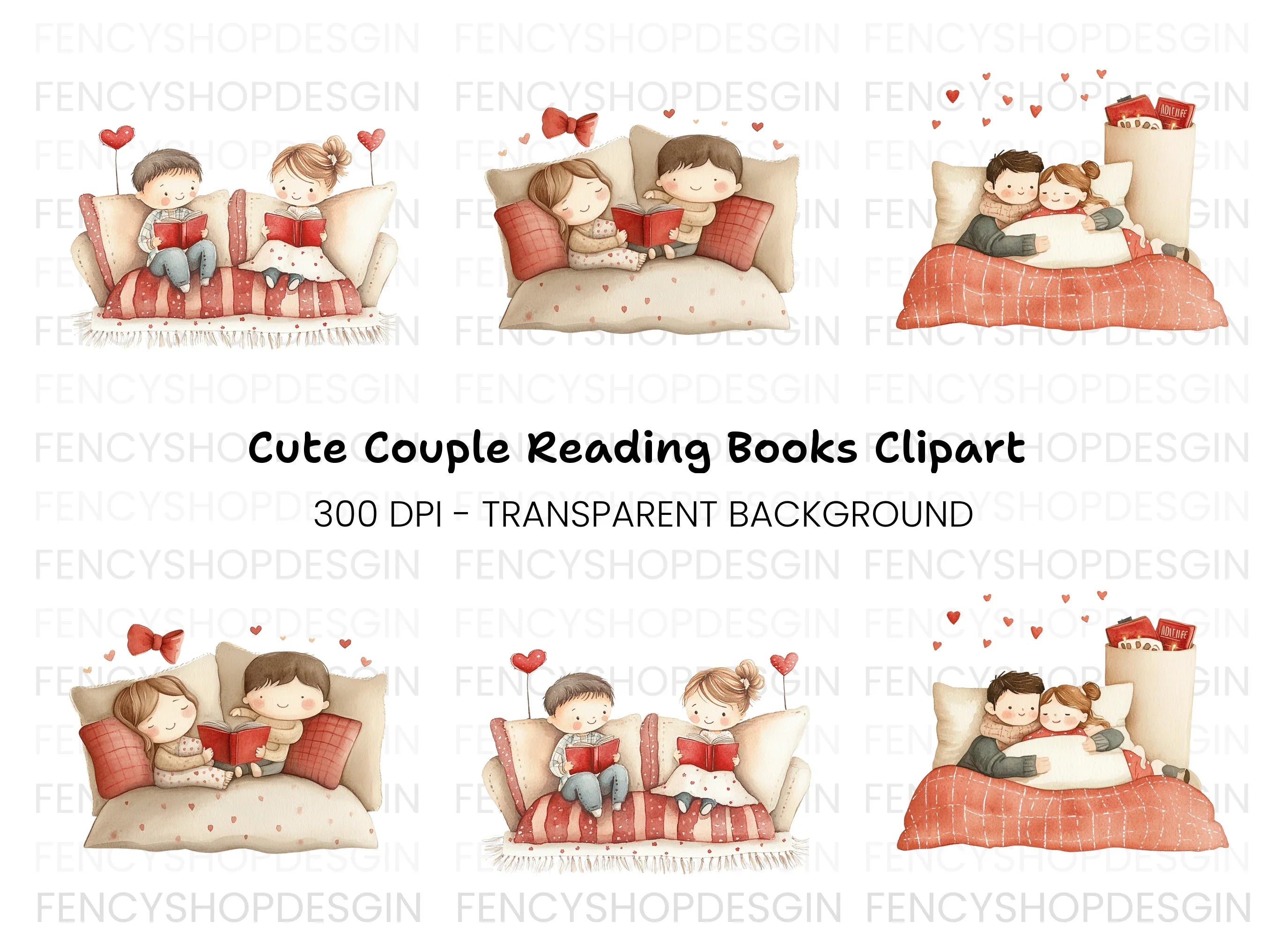Cute Couples Reading and Cuddling Clipart Bundle